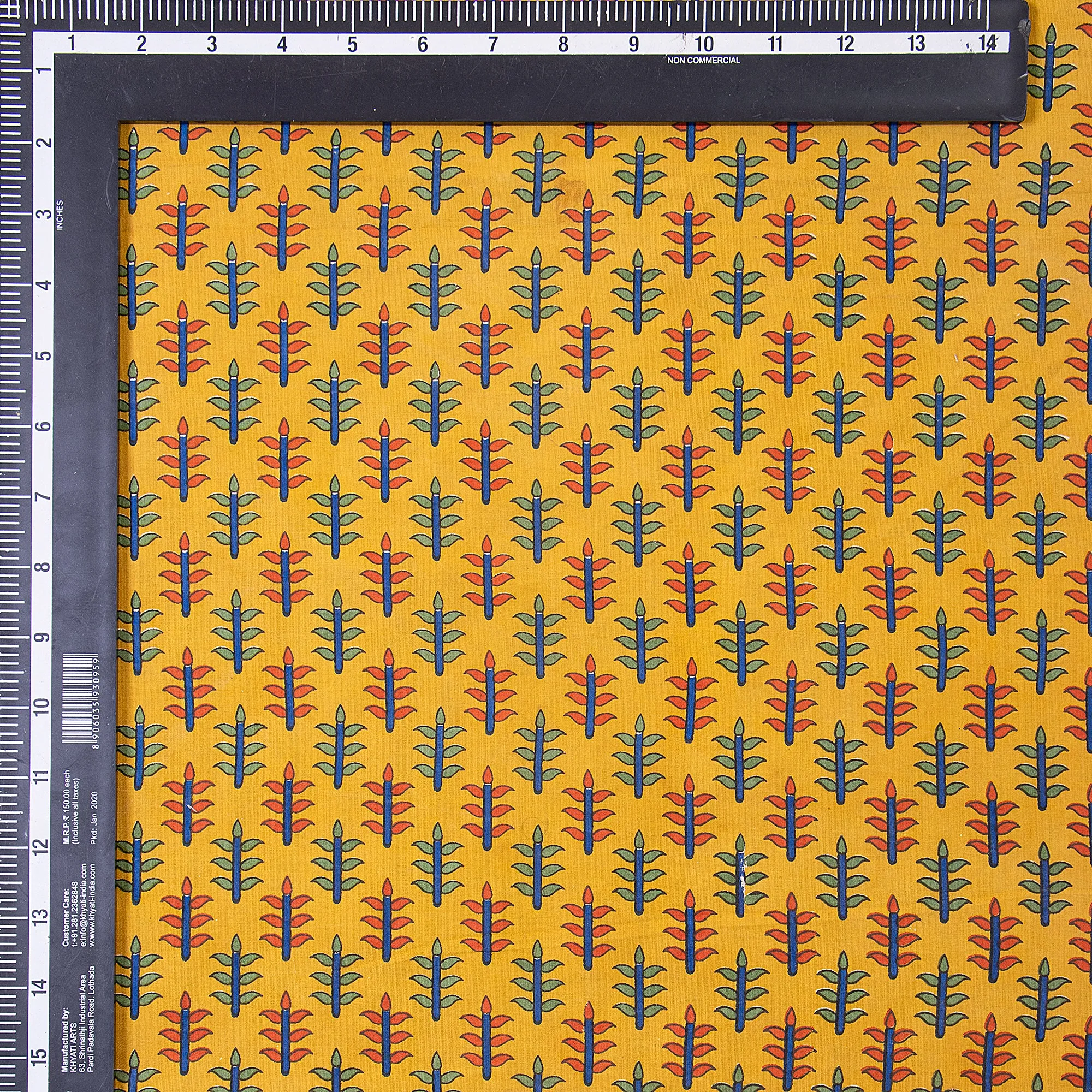 Handmade Natural Dyed Yellow Printed Cotton Fabric