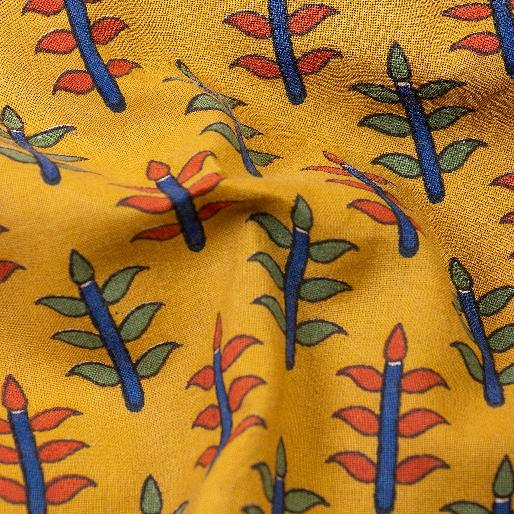 Handmade Natural Dyed Yellow Printed Cotton Fabric