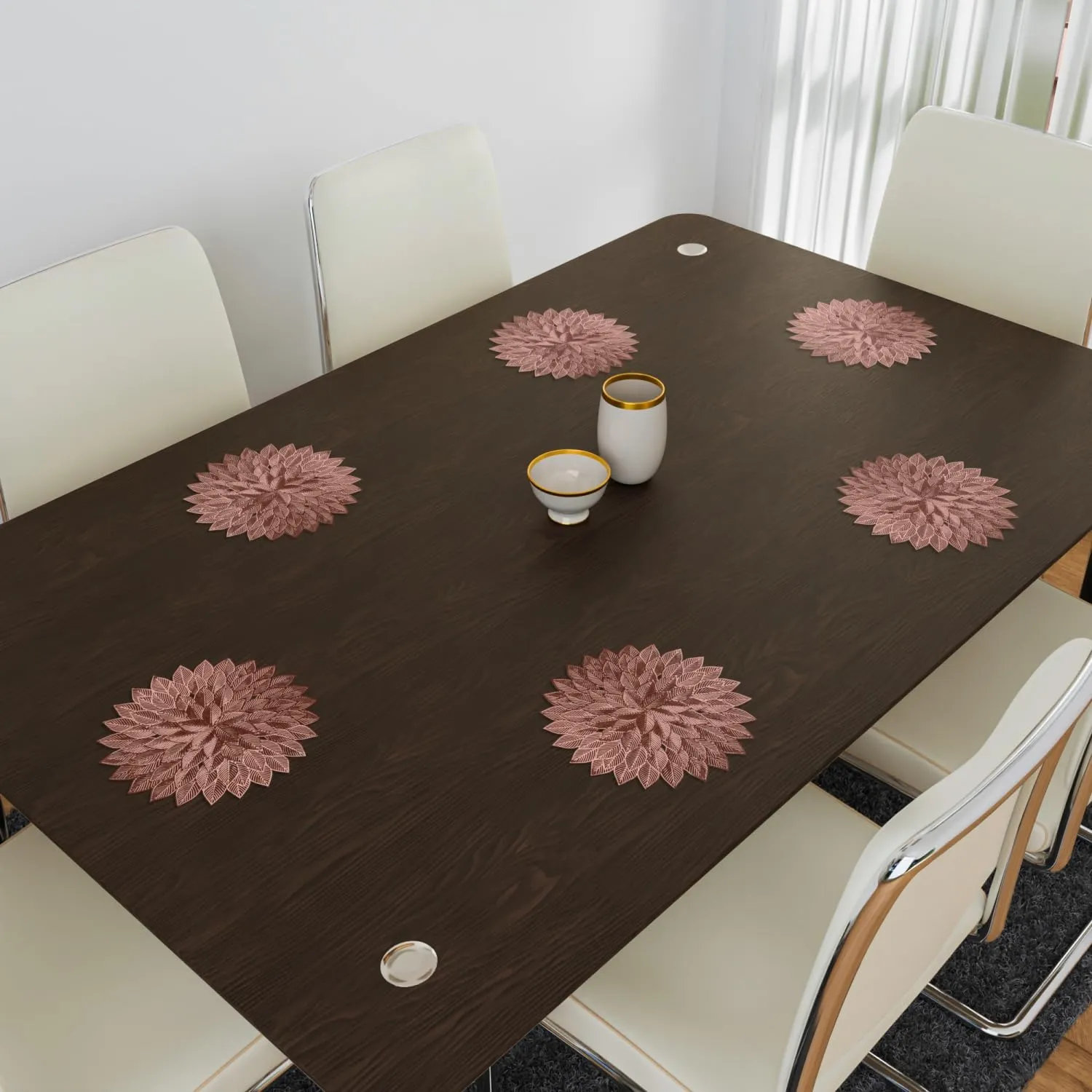 Heart Home Placemat | Placemats for Dining Room | Designer Table Mat Set | Placemats for Kitchen Table | Side Table Placemats | Round Flower Placemat | 4 Piece Set | Copper