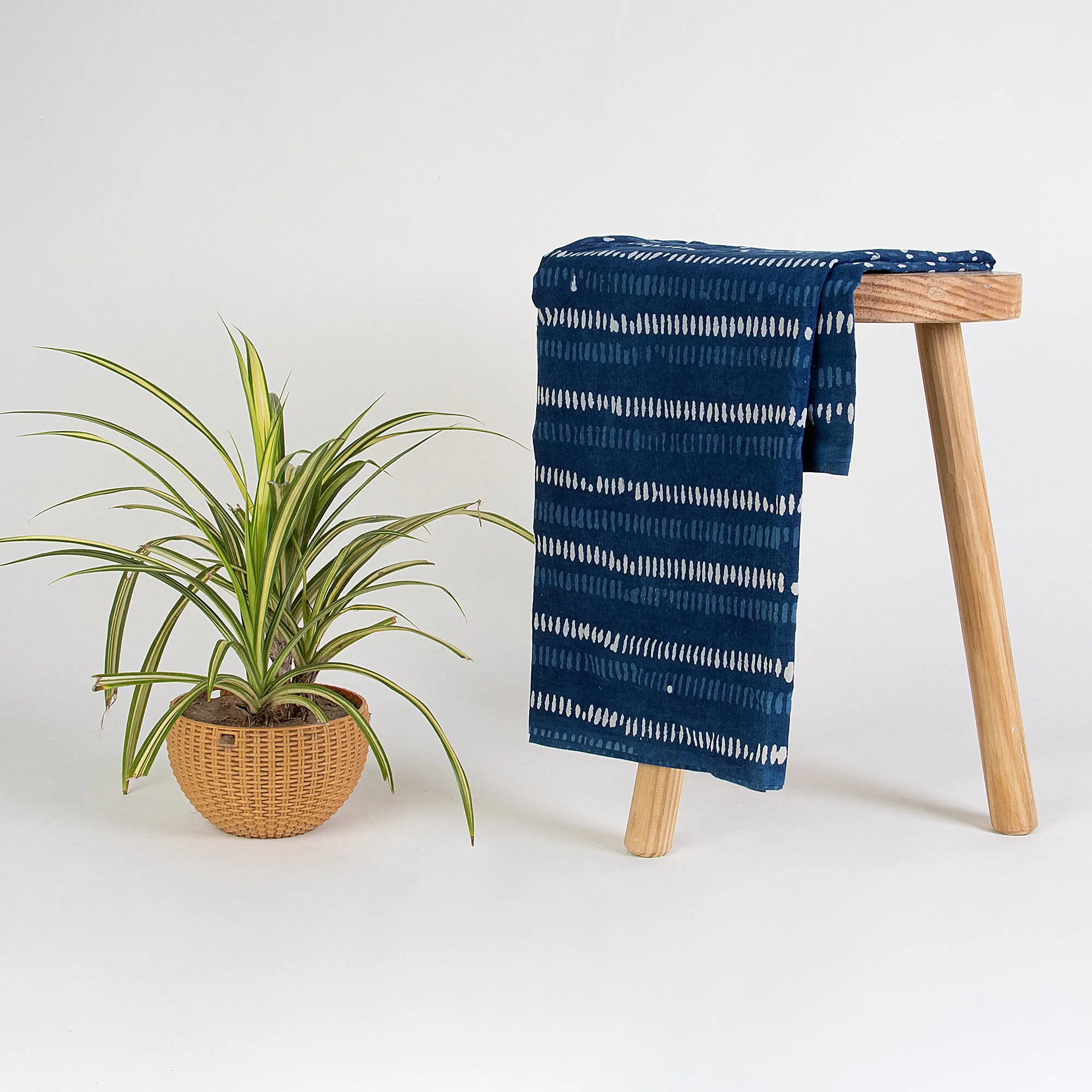 Indigo Block Striped Print Fabric