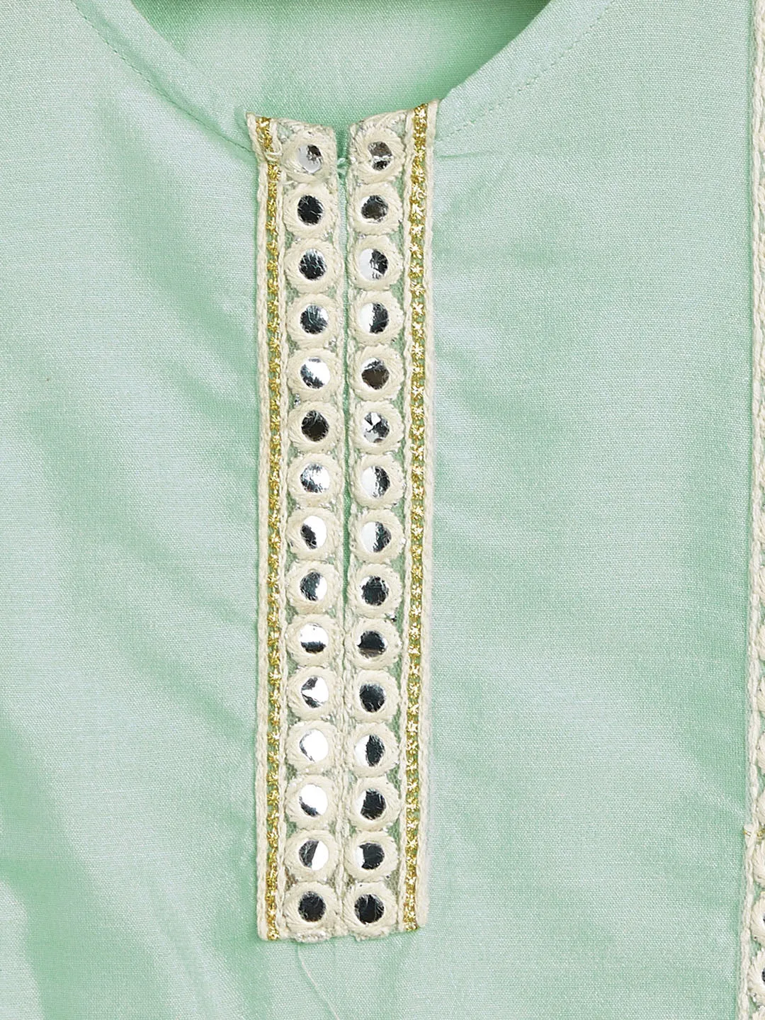 Jashvi SISHU Girls' Mint Green Viscose Kurta And Straight Pant Set