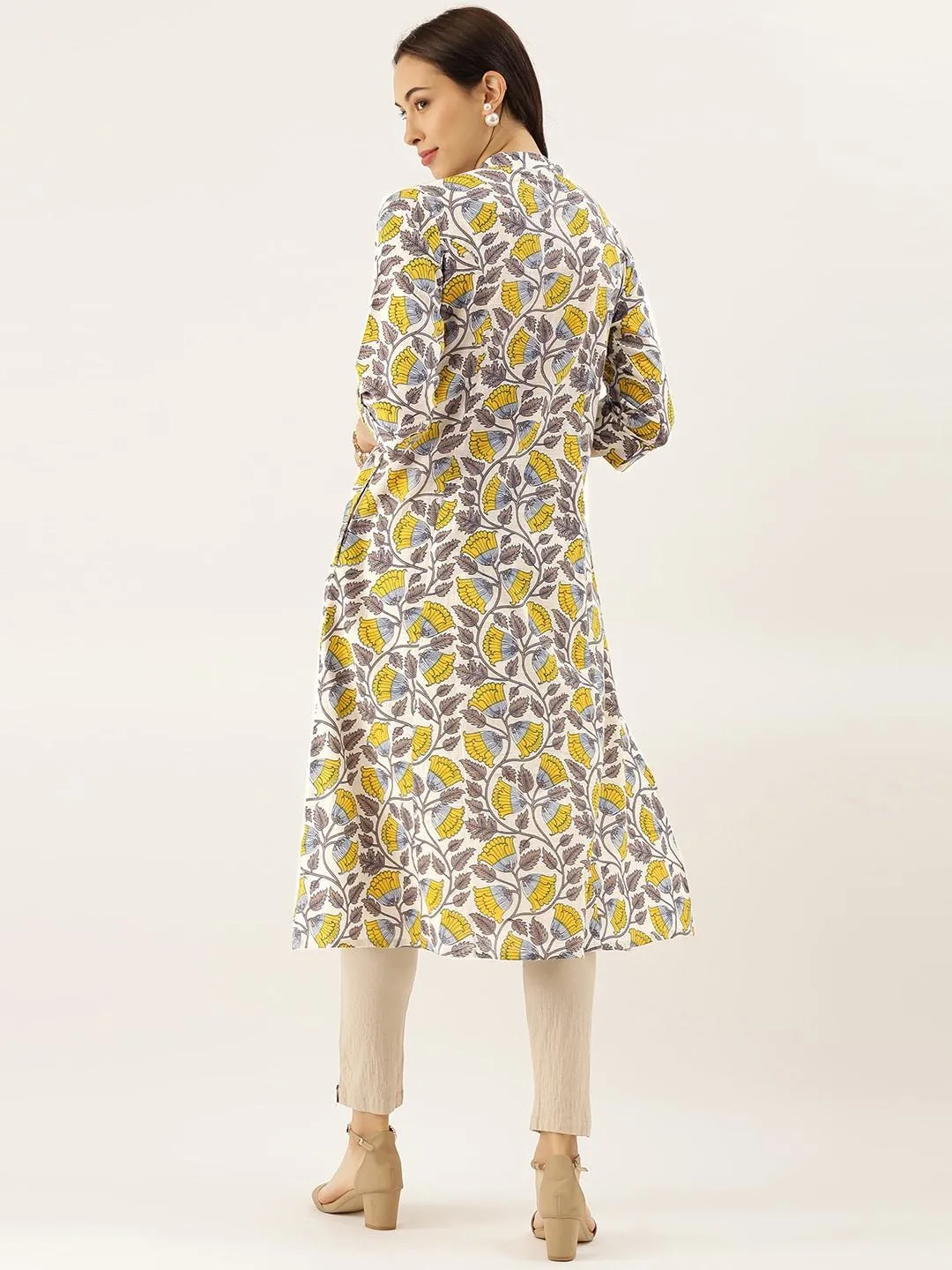 Jashvi White Printed Cotton Kurta
