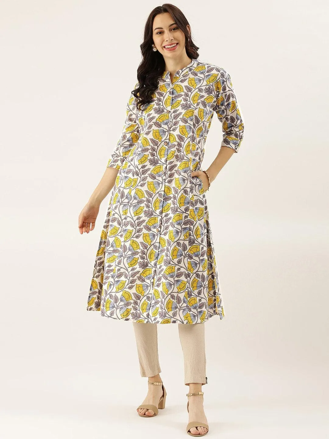 Jashvi White Printed Cotton Kurta