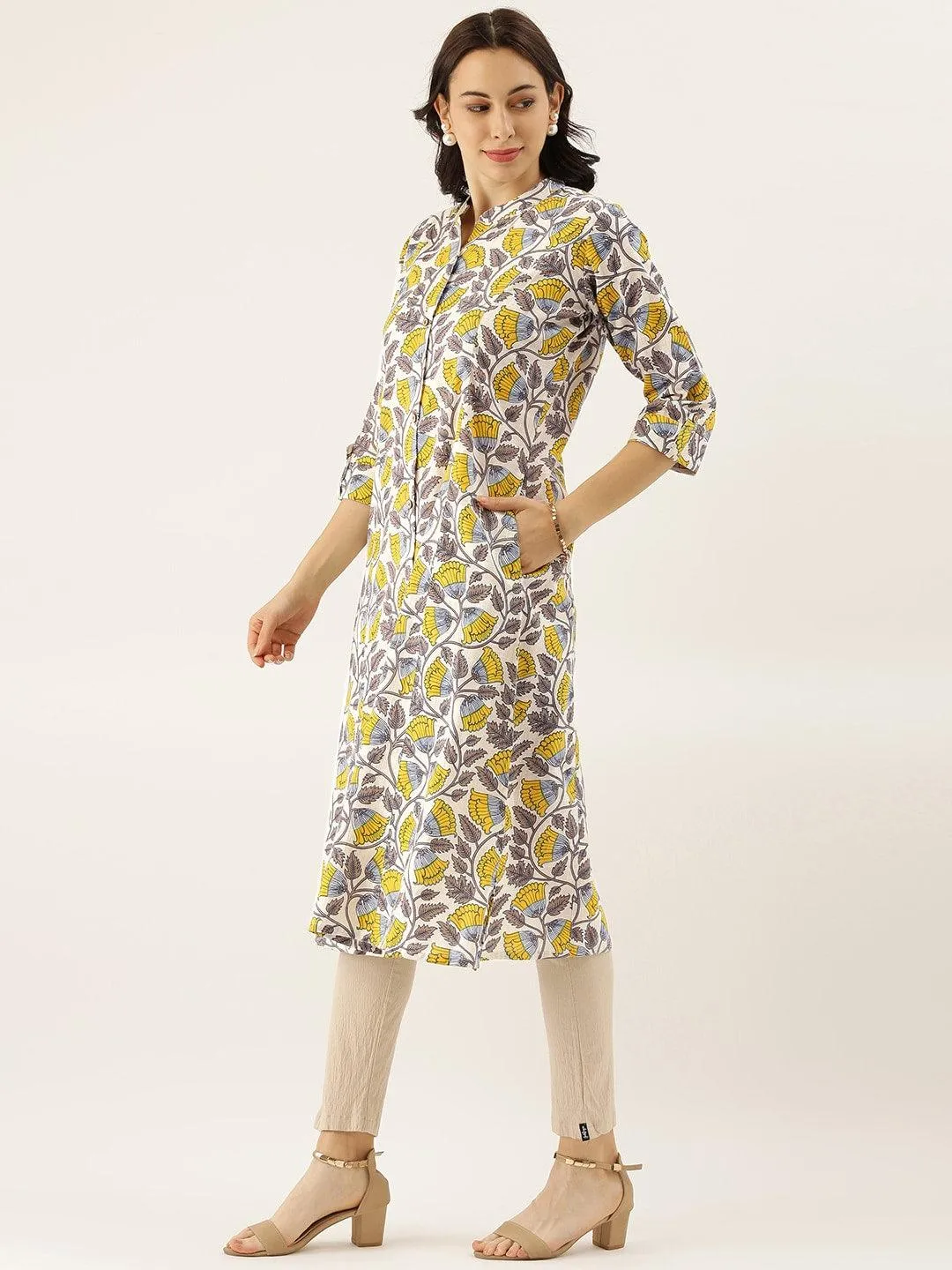 Jashvi White Printed Cotton Kurta