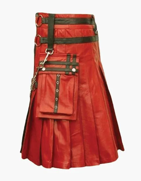 KILT IN RED AND BLACK LEATHER