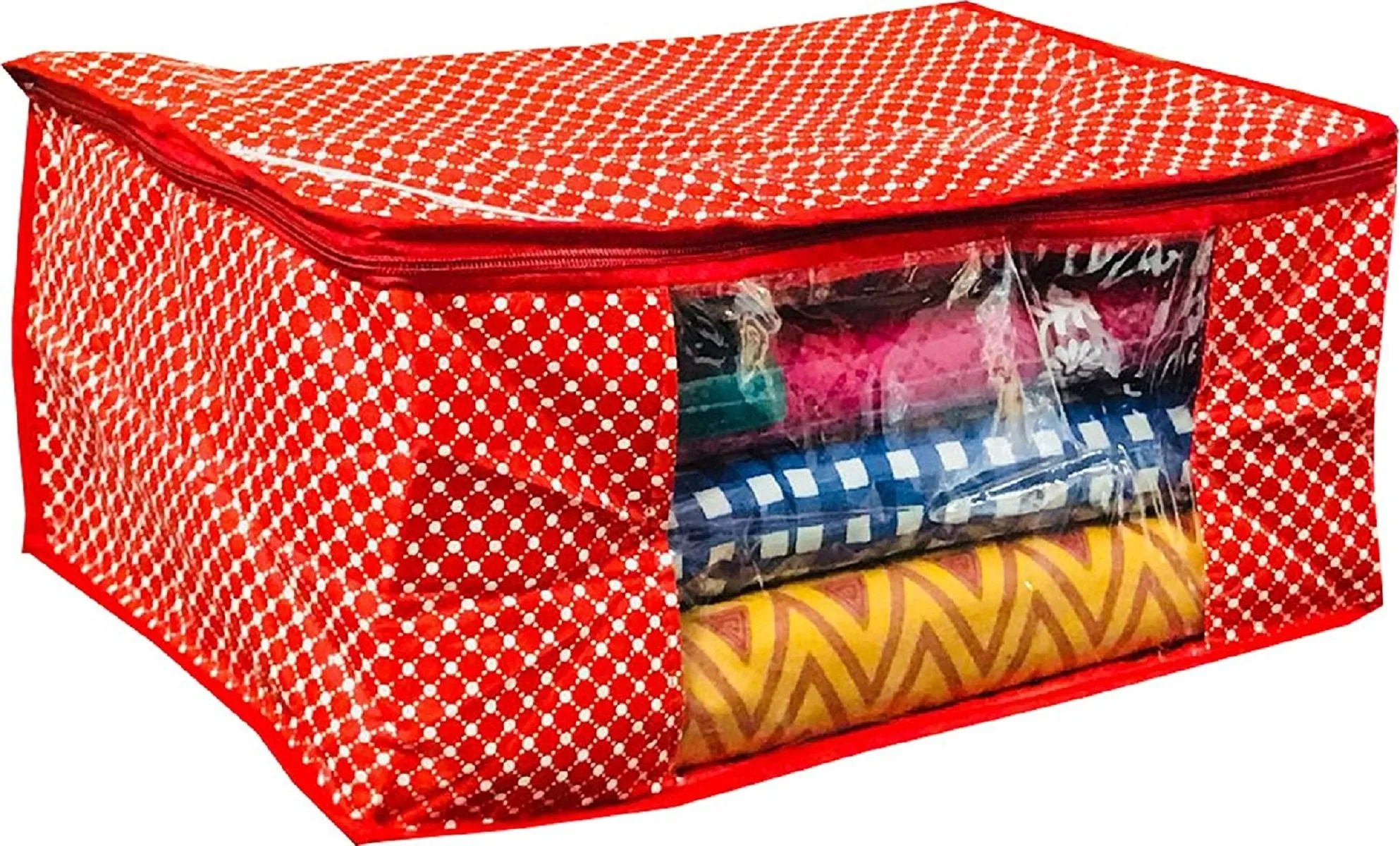 Kuber Industries 6 Piece 3 Layered Quilted Cotton Saree Cover Set, Red