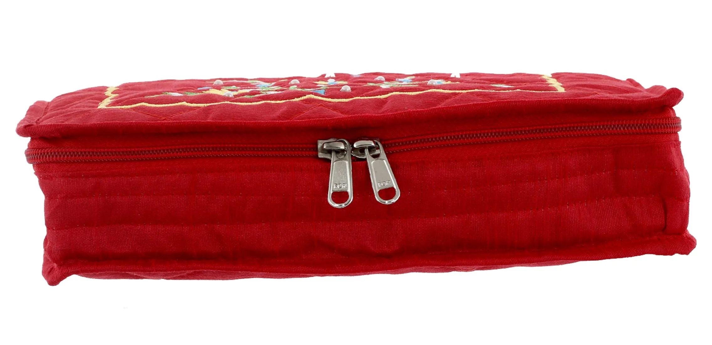 Kuber Industries Embroidery Design 2 Pieces Cotton Jewellery Kit, Red & Maroon - CTKTC030602