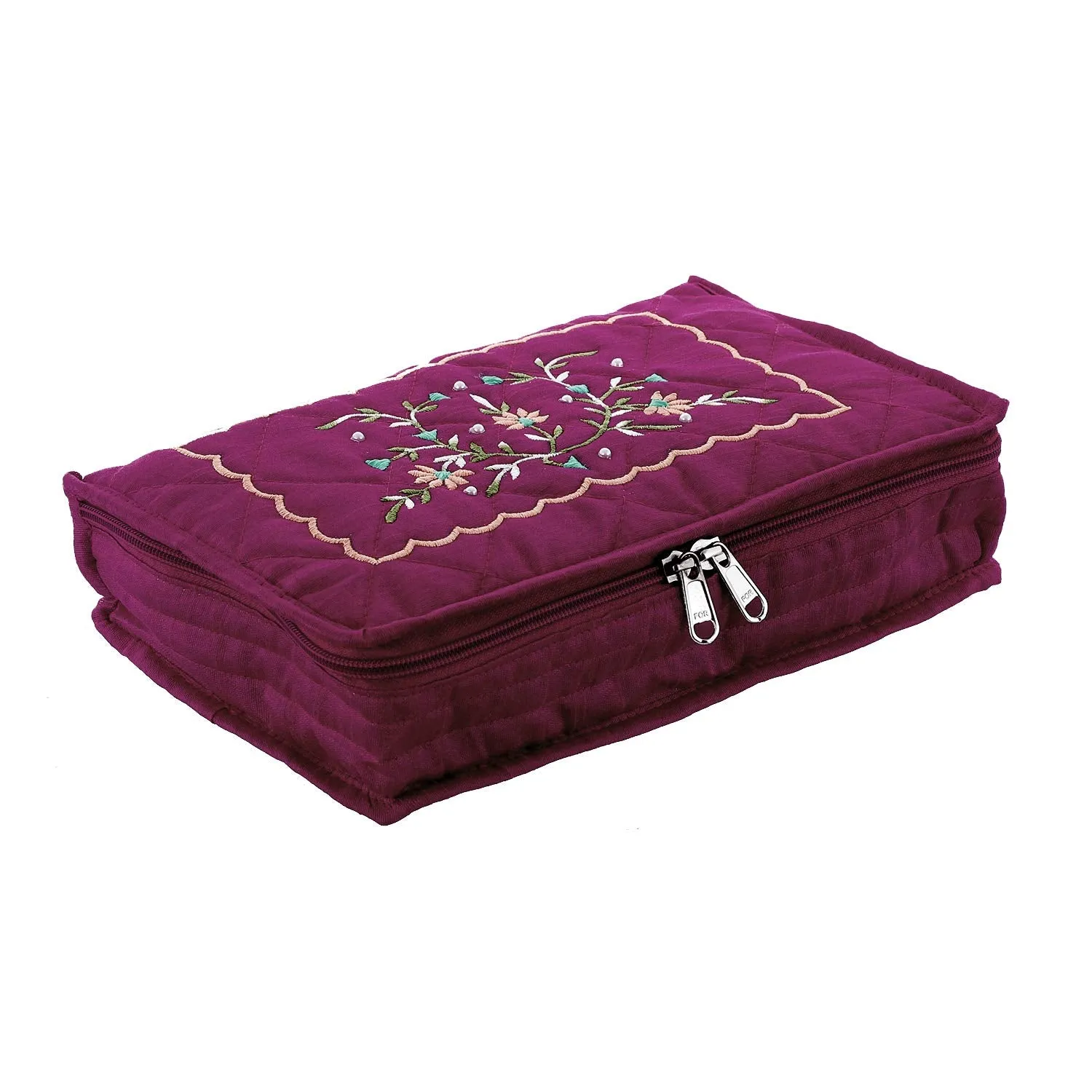Kuber Industries Embroidery Design 2 Pieces Cotton Jewellery Kit, Red & Maroon - CTKTC030602