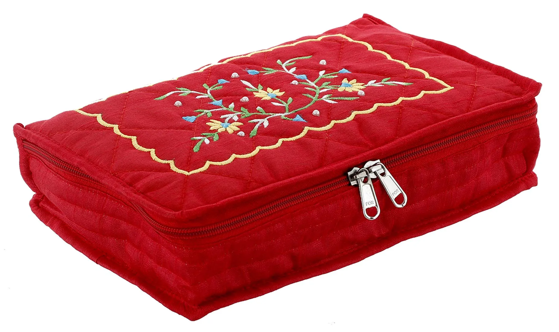 Kuber Industries Embroidery Design 2 Pieces Cotton Jewellery Kit, Red & Maroon - CTKTC030602