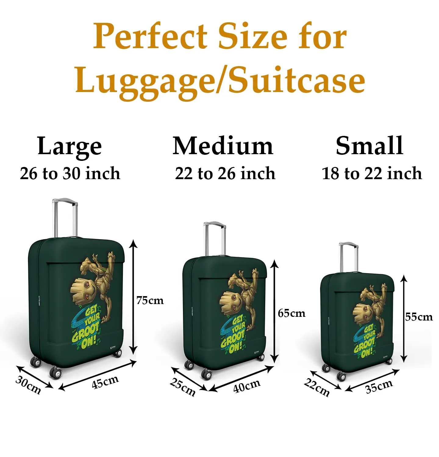 Kuber Industries Marvel I Am Groot Luggage Cover | Polyester Travel Suitcase Cover | Washable | Stretchable Suitcase Protector | 22-26 Inch | Medium | Green