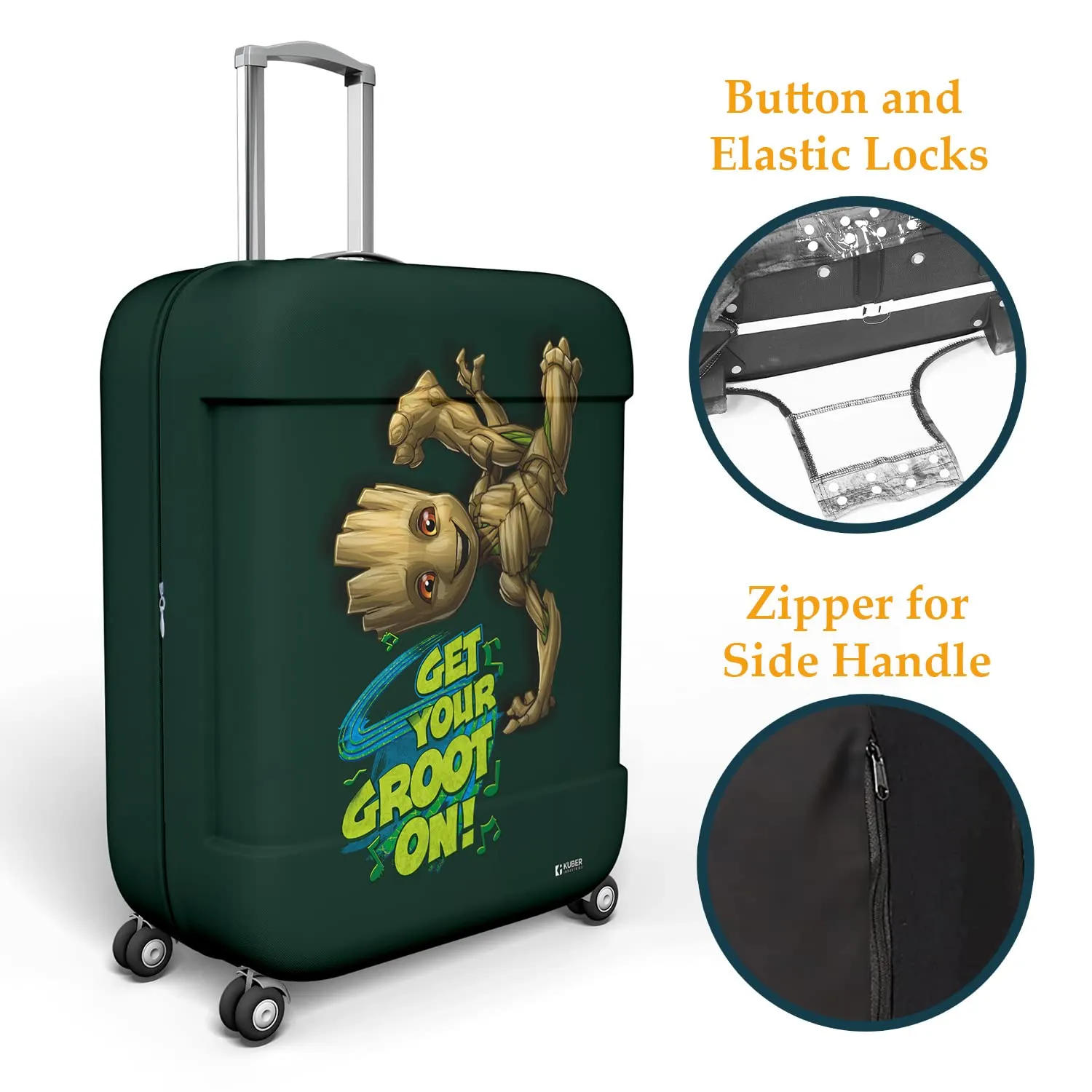 Kuber Industries Marvel I Am Groot Luggage Cover | Polyester Travel Suitcase Cover | Washable | Stretchable Suitcase Protector | 22-26 Inch | Medium | Green