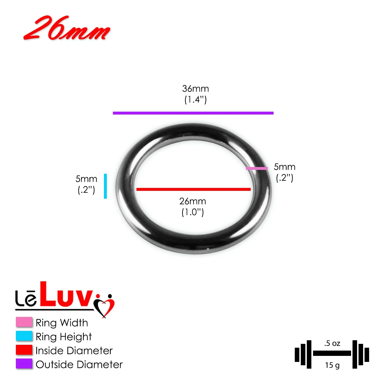 LeLuv Stainless Steel Glans/Penis Rings | 5mm-6mm Round Gauge | 22mm-64mm Inner Diameter