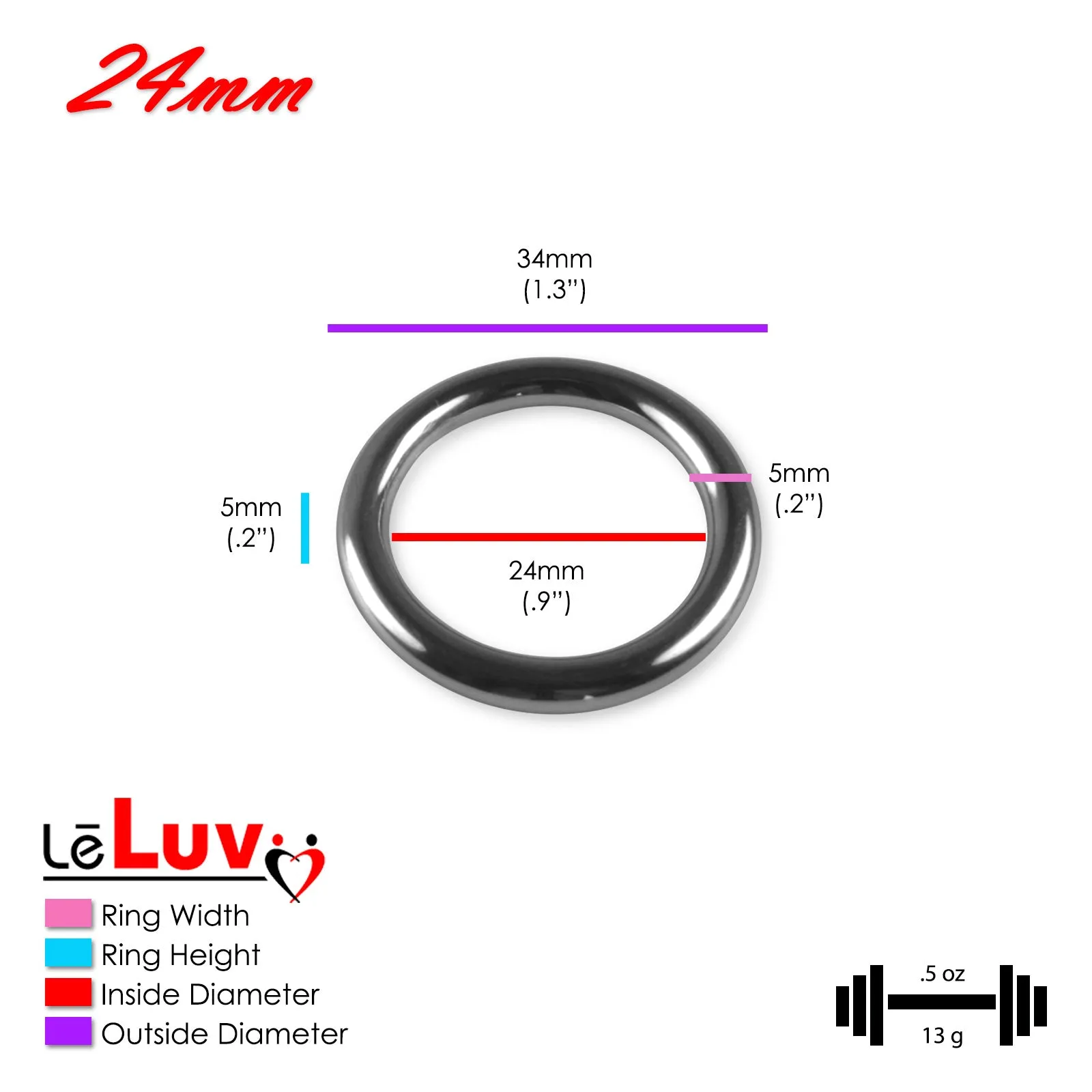 LeLuv Stainless Steel Glans/Penis Rings | 5mm-6mm Round Gauge | 22mm-64mm Inner Diameter