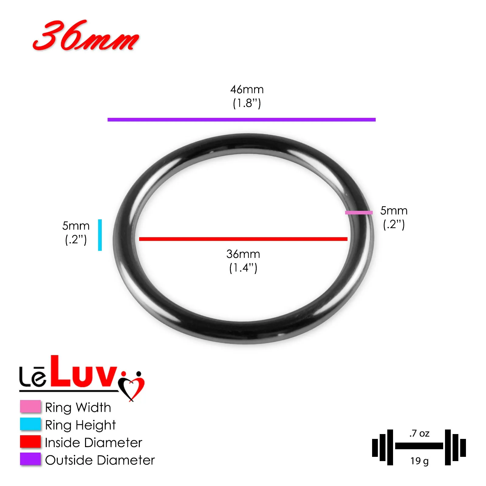 LeLuv Stainless Steel Glans/Penis Rings | 5mm-6mm Round Gauge | 22mm-64mm Inner Diameter