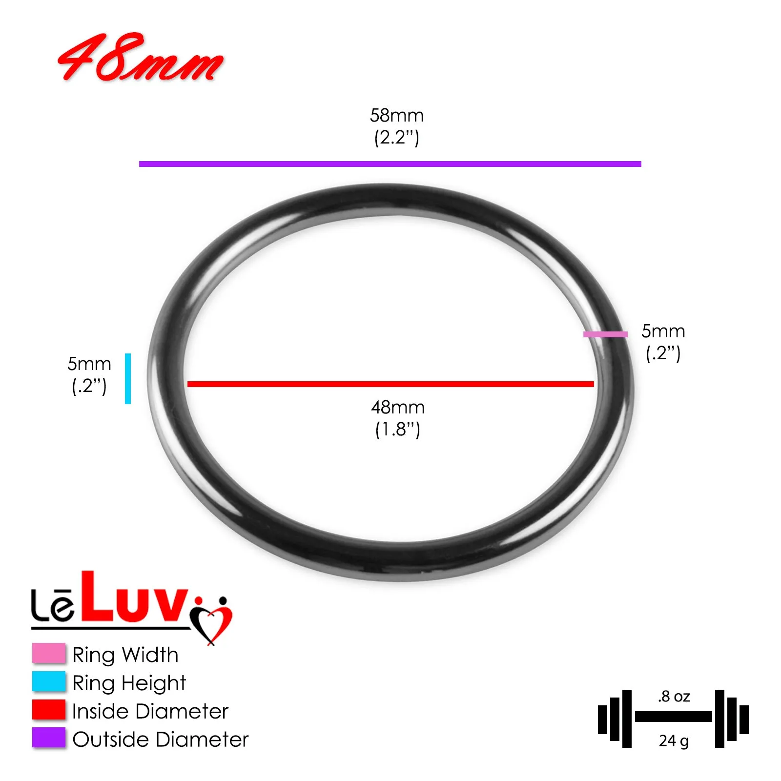 LeLuv Stainless Steel Glans/Penis Rings | 5mm-6mm Round Gauge | 22mm-64mm Inner Diameter