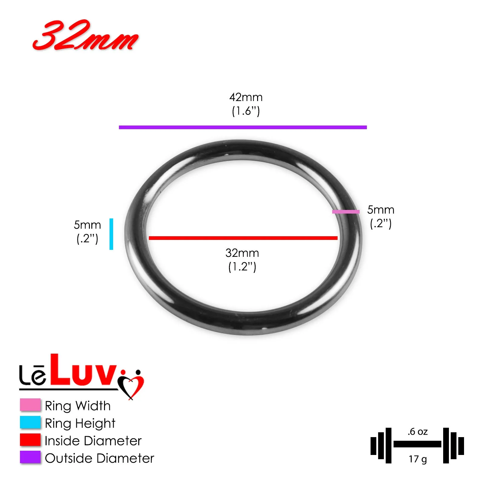 LeLuv Stainless Steel Glans/Penis Rings | 5mm-6mm Round Gauge | 22mm-64mm Inner Diameter