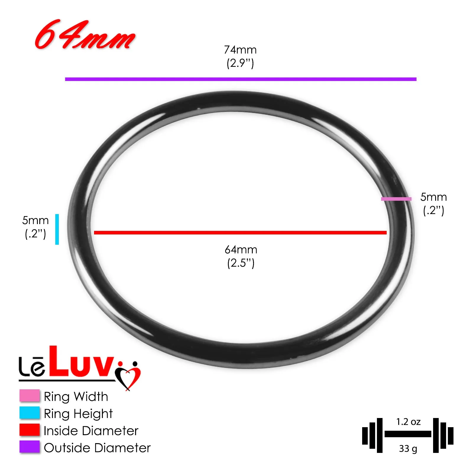 LeLuv Stainless Steel Glans/Penis Rings | 5mm-6mm Round Gauge | 22mm-64mm Inner Diameter