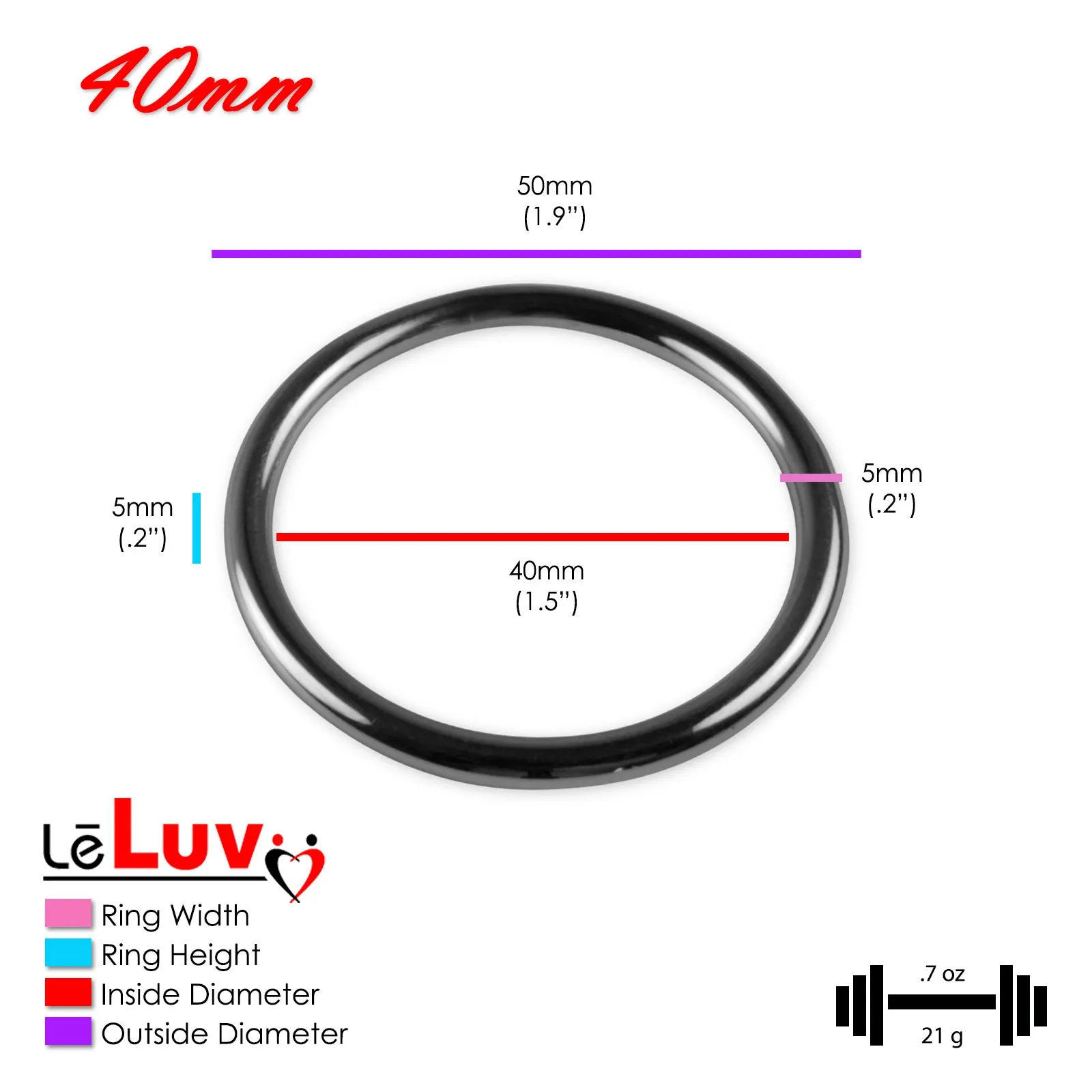 LeLuv Stainless Steel Glans/Penis Rings | 5mm-6mm Round Gauge | 22mm-64mm Inner Diameter