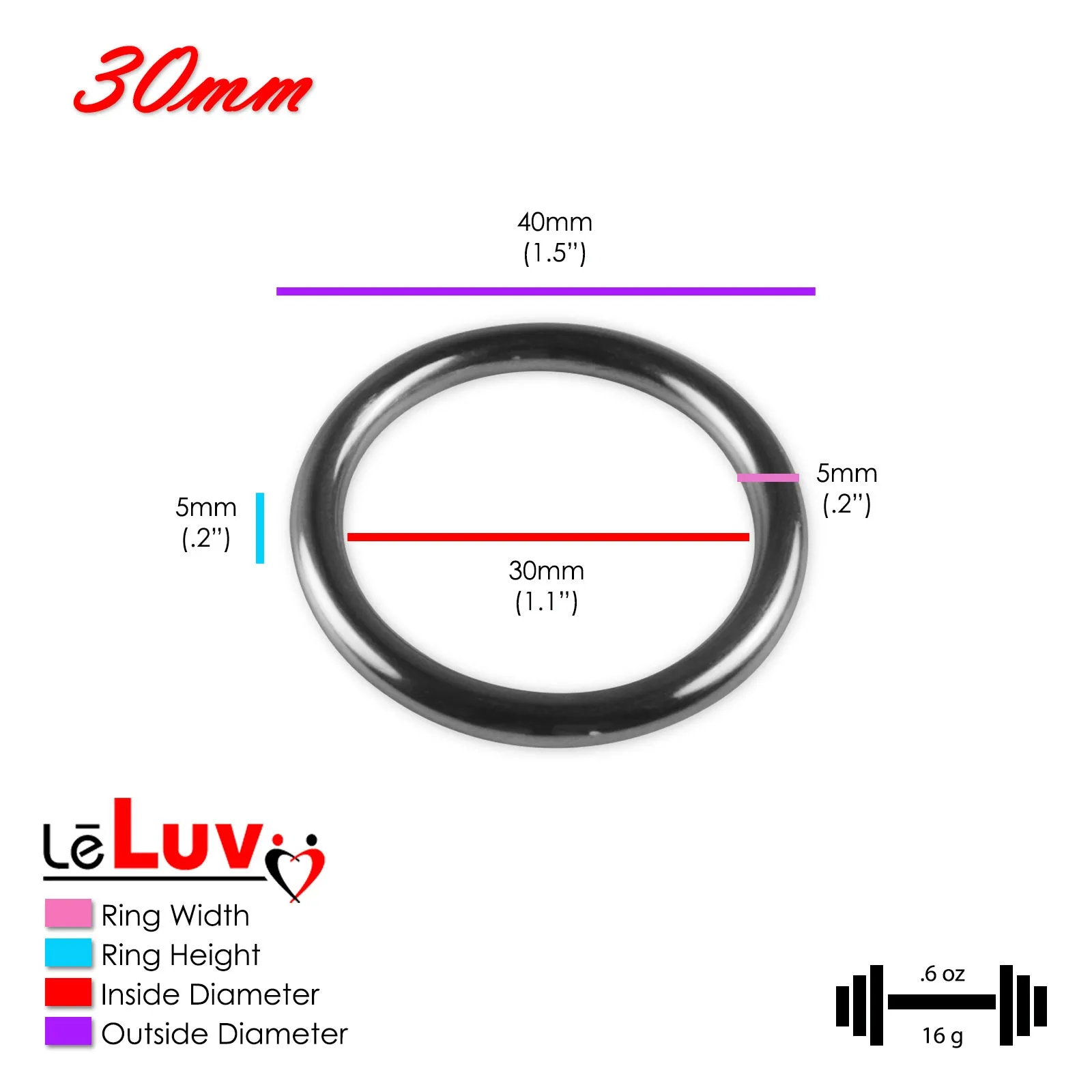 LeLuv Stainless Steel Glans/Penis Rings | 5mm-6mm Round Gauge | 22mm-64mm Inner Diameter