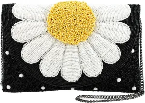 Mary Frances Oopsy Daisy Beaded Flower Crossbody Clutch Purse, Black