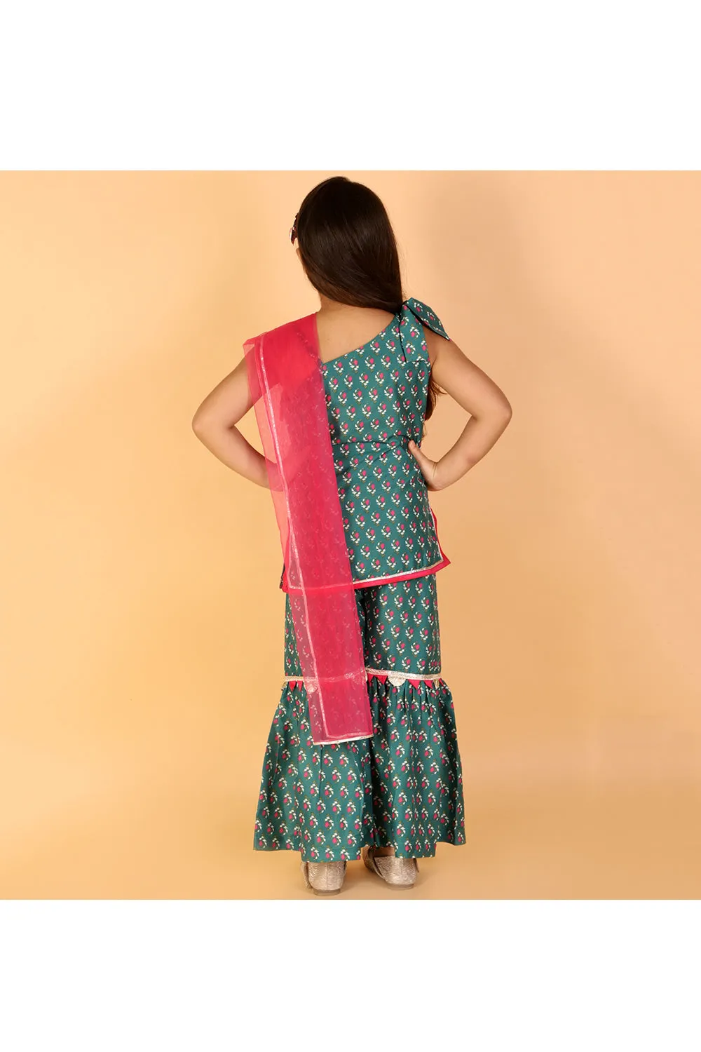 Mint Green Lace Detailing Kurta With Sharara Set