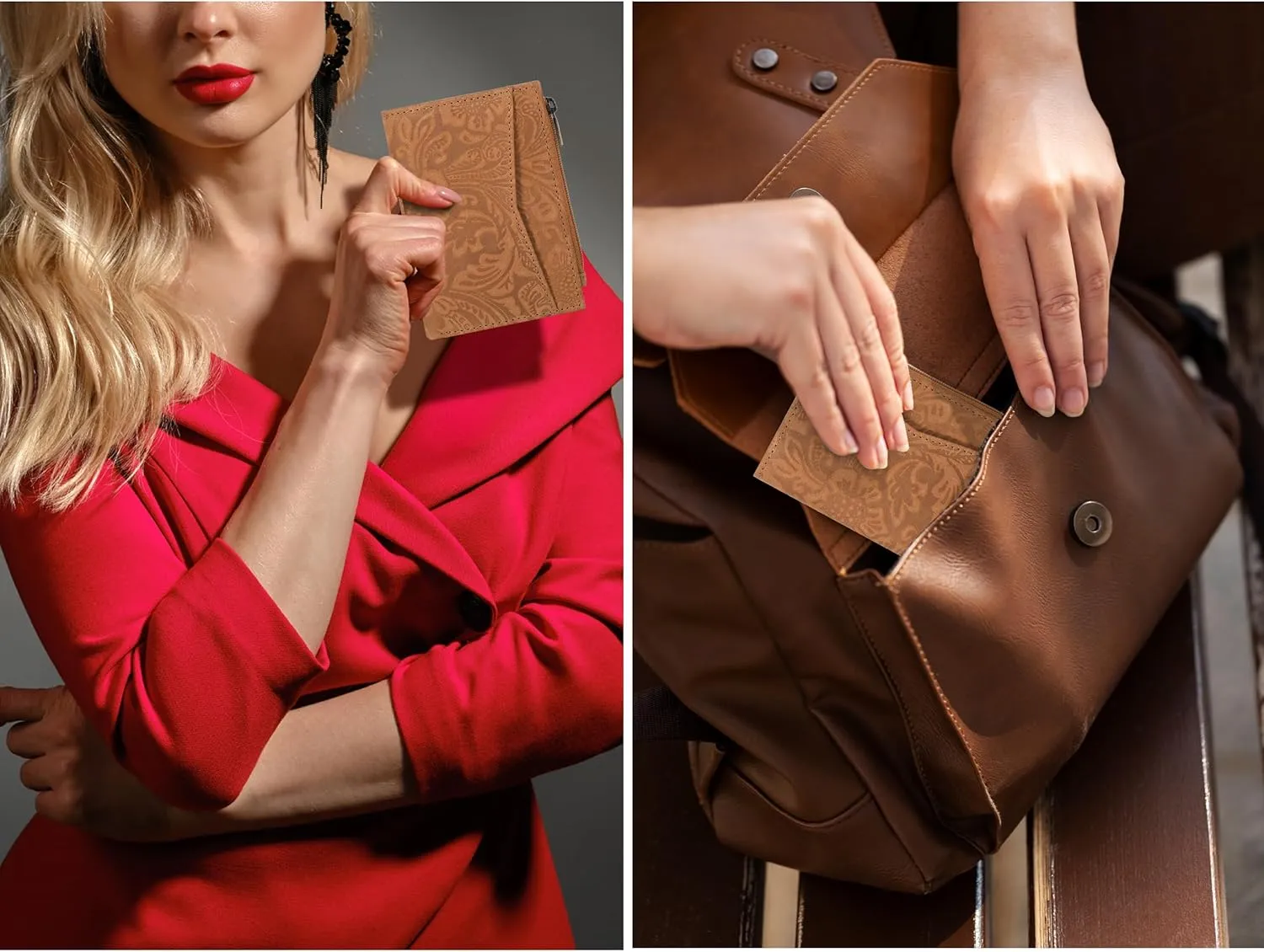 Oak Leathers Leather Wallet For Women - Small RFID Coin Purse Credit Card & ID Holder for Ladies, Gift for Women's, Bifold Wallets (Crazy Horse Cognac Flower)
