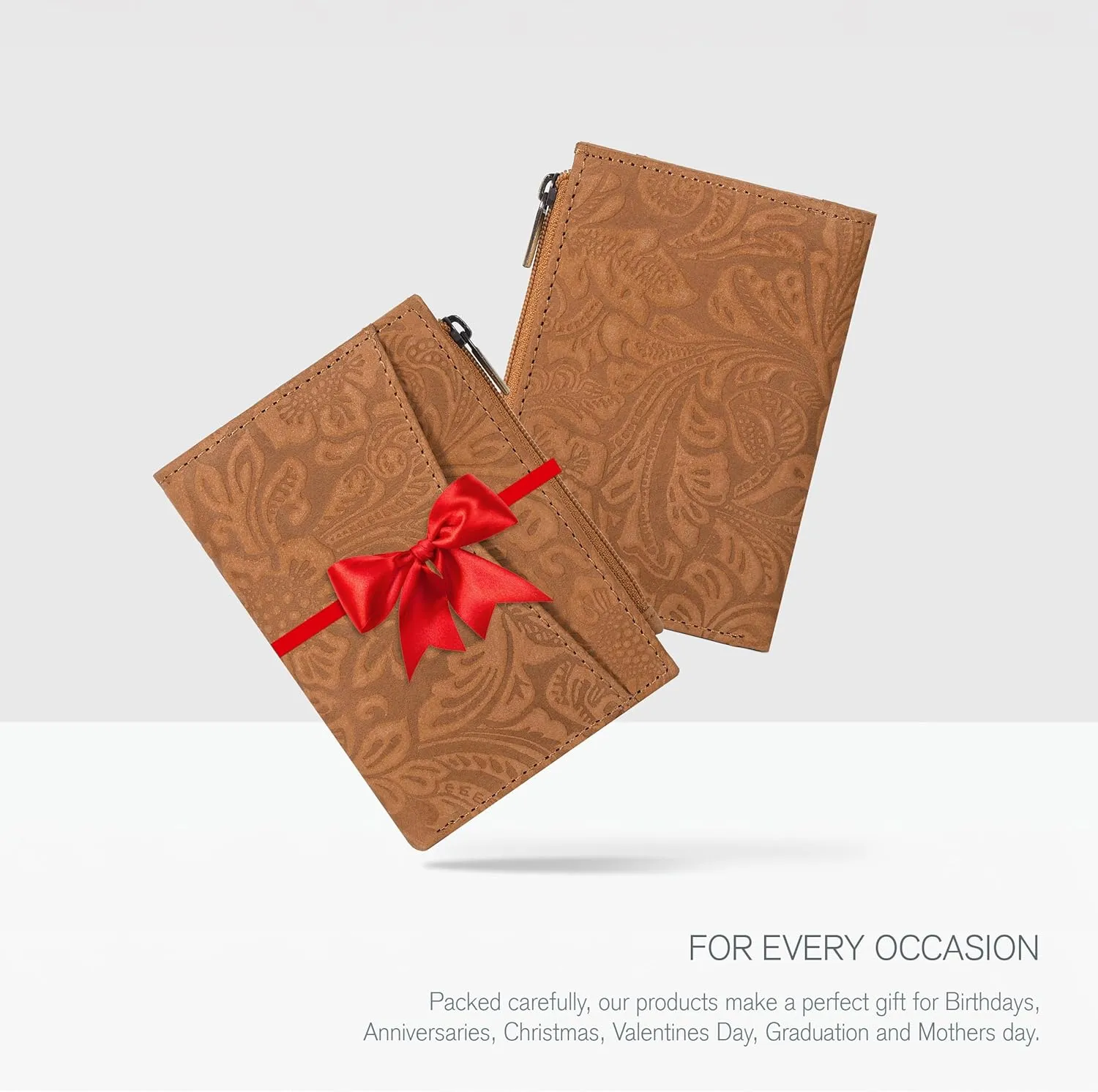 Oak Leathers Leather Wallet For Women - Small RFID Coin Purse Credit Card & ID Holder for Ladies, Gift for Women's, Bifold Wallets (Crazy Horse Cognac Flower)