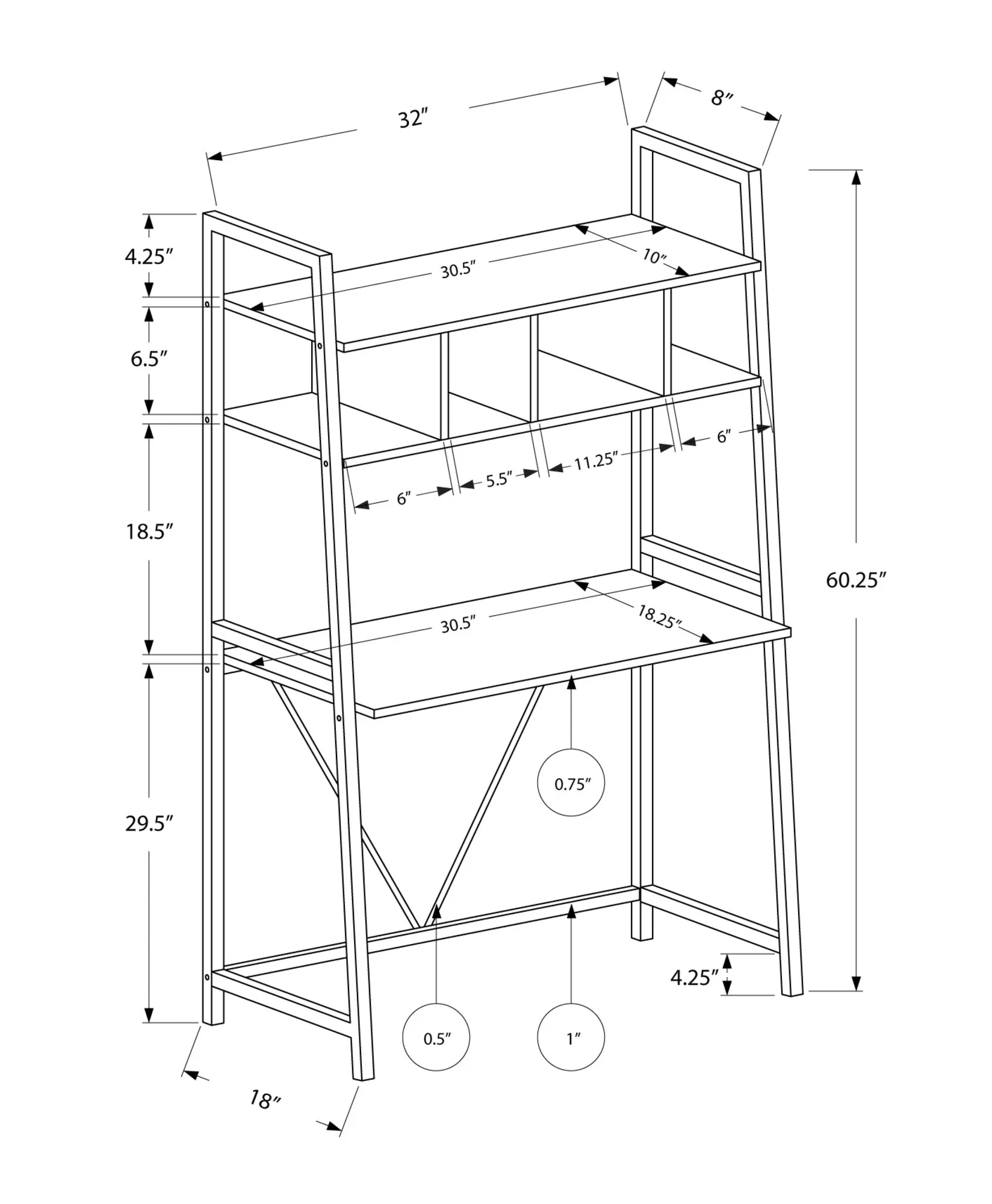 OFFICE SERIES - 32"L / WHITE TOP / WHITE METAL