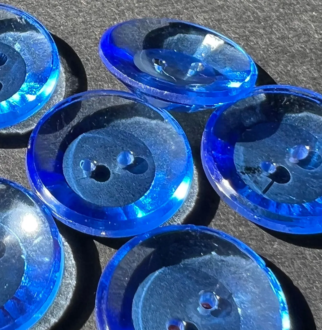 One 1920s Glowing Azure Blue Glass Button - 19mm wide