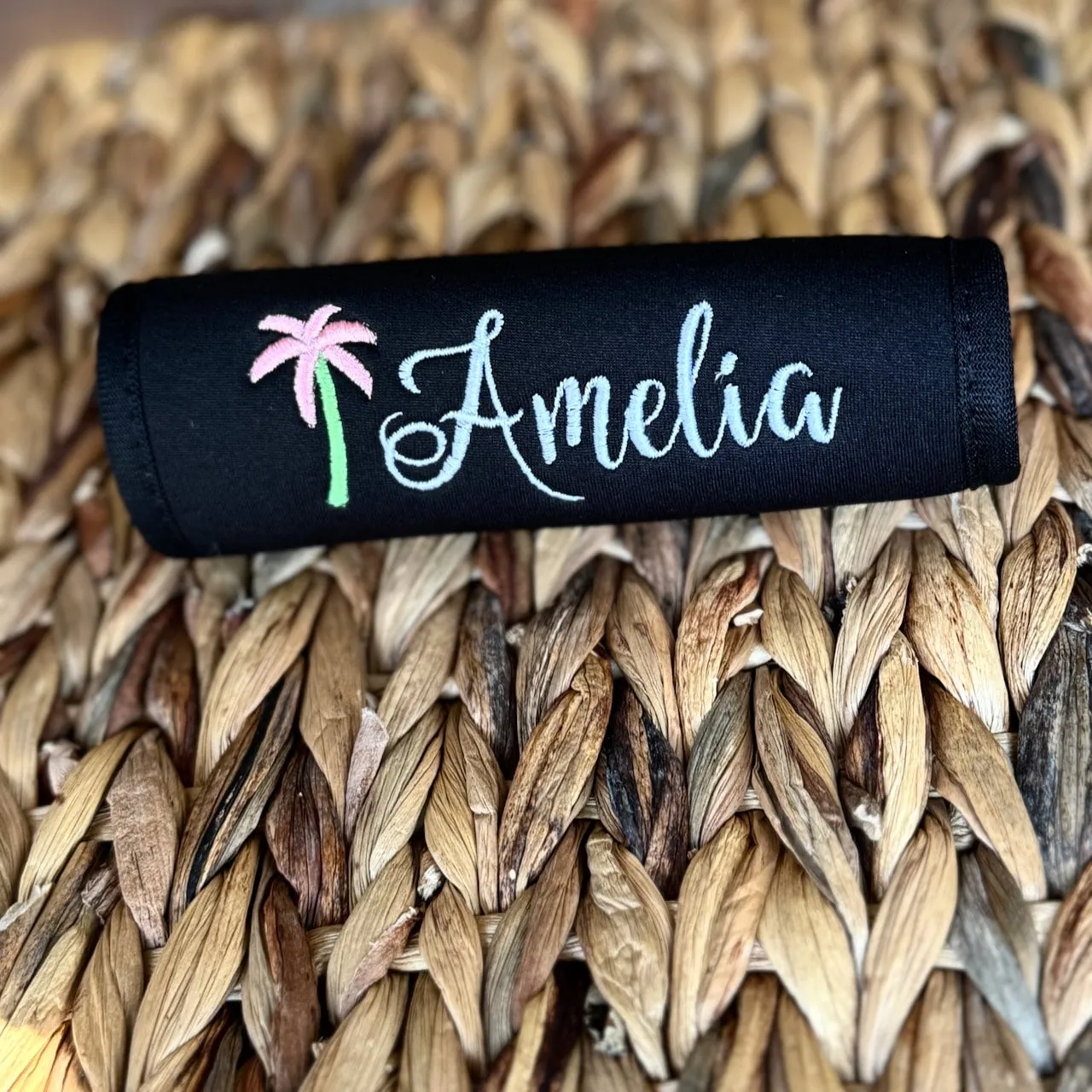 Palm Tree Name Luggage Handle Wrap Personalized and Embroidered, Name Suitcase Tag