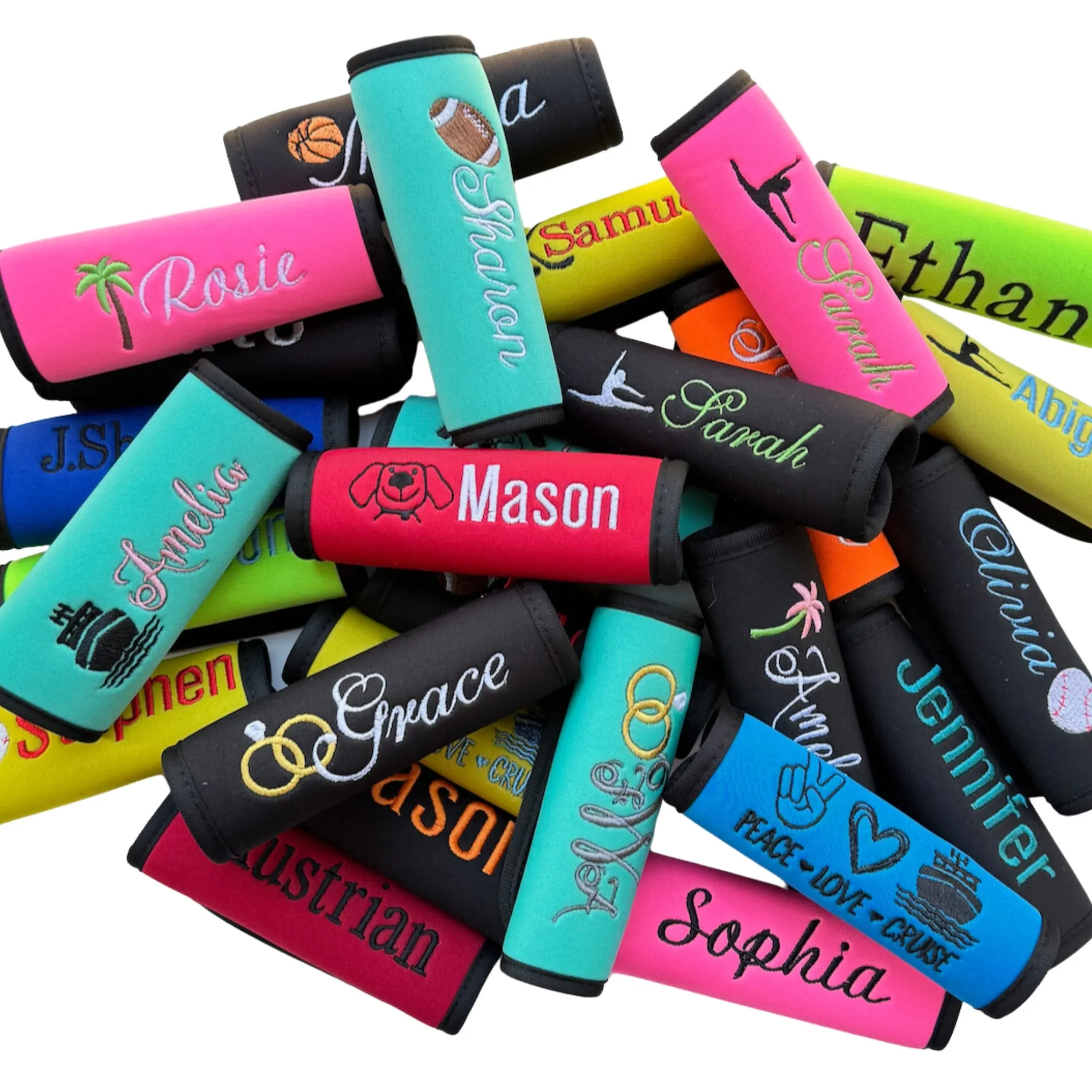 Palm Tree Name Luggage Handle Wrap Personalized and Embroidered, Name Suitcase Tag