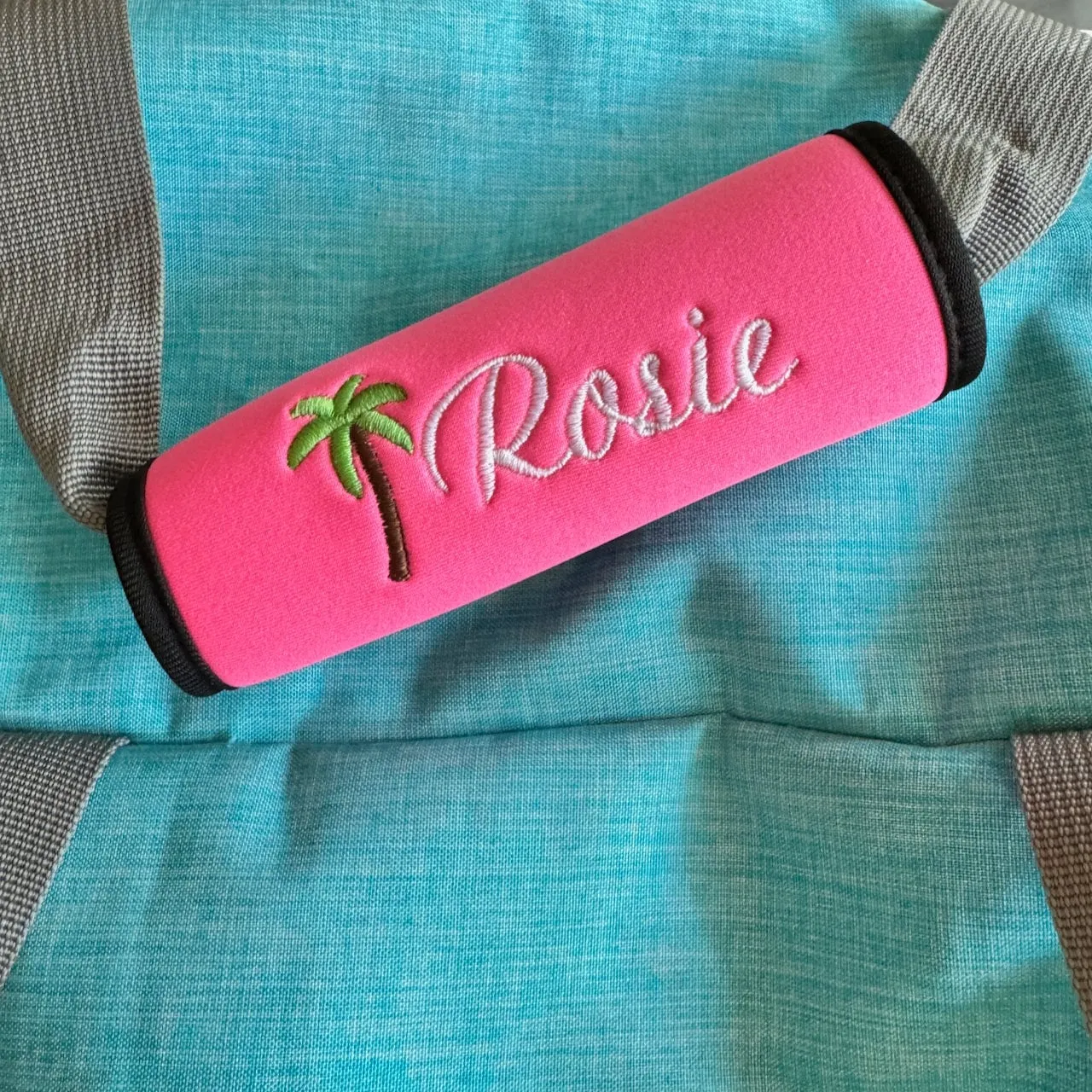 Palm Tree Name Luggage Handle Wrap Personalized and Embroidered, Name Suitcase Tag