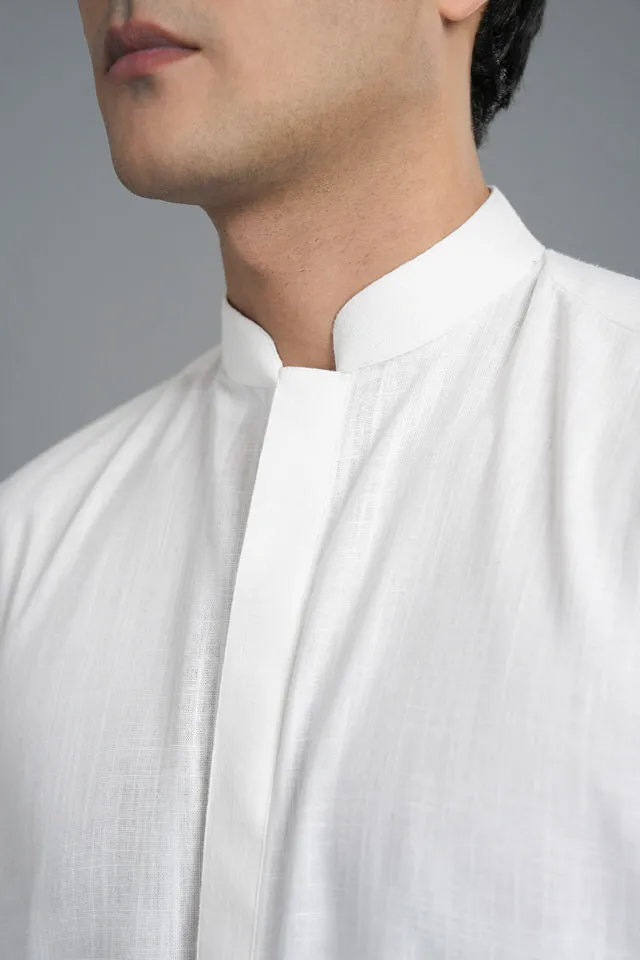 Pearl White Jute Linen Kurta Style | Shalwar Kameez SQ-421 (2)