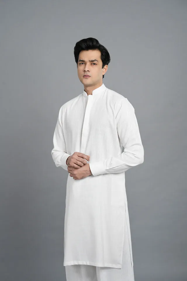 Pearl White Jute Linen Kurta Style | Shalwar Kameez SQ-421 (2)