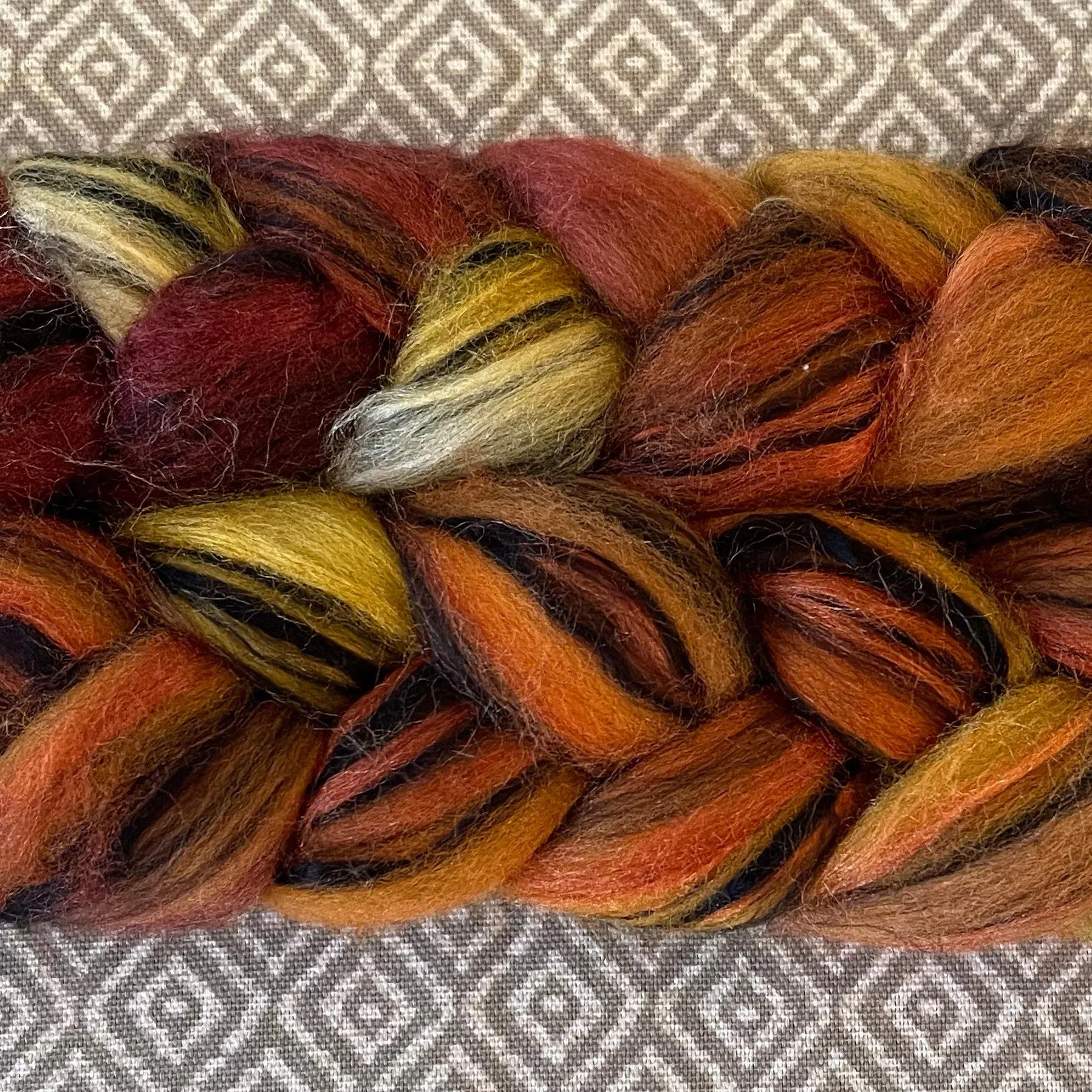 Polwarth Black Bamboo Silk Roving - OOAK - Candy Corn