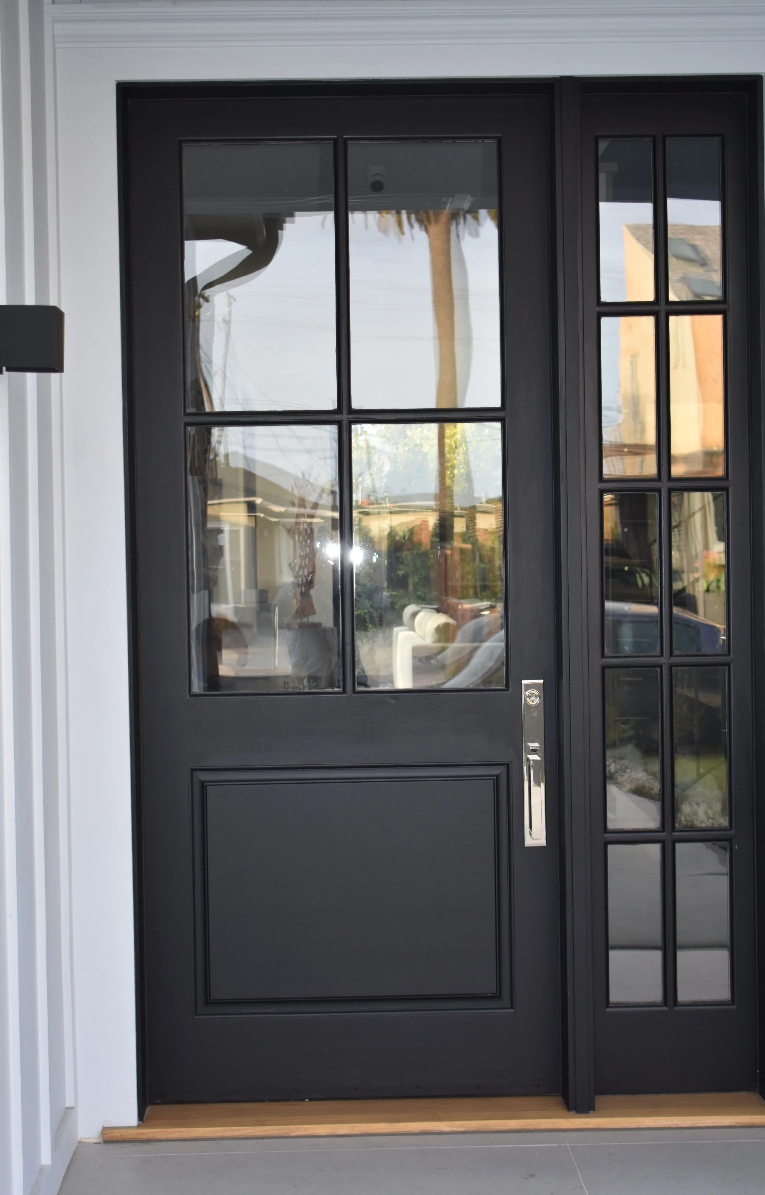 Quatro - Exterior 4-Lite Mahogany Wood Entry Solid Front Door with Clear Glass
