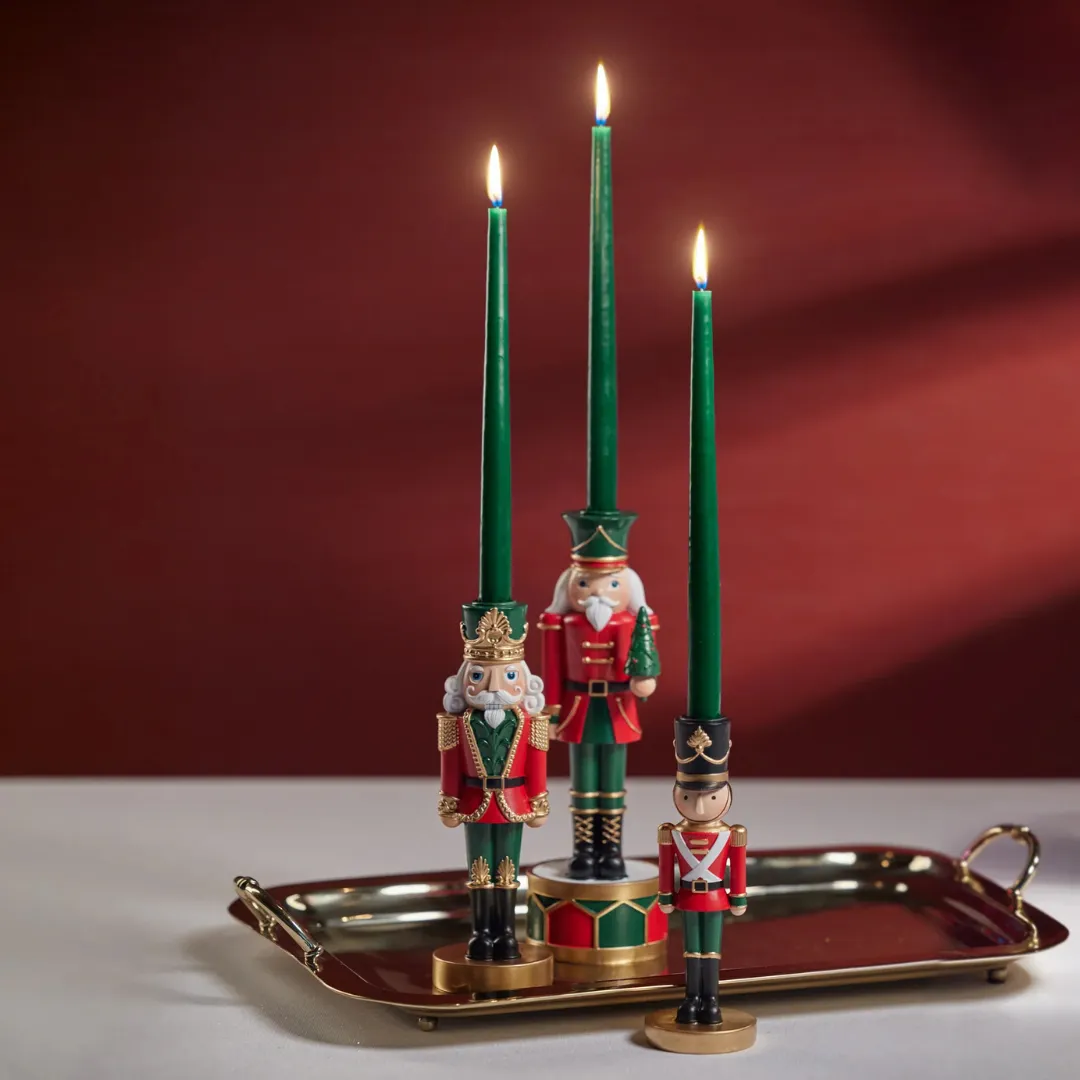 Red and Green Nutcracker Taper Candle Holder, 10"