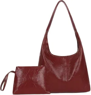 Red Purse, Shoulder Bag for Women Wine Red Large Capacity Leather Tote Bag with Magnetic Clasp Retro & Stylish Easy Matching Bucket Bags for Women