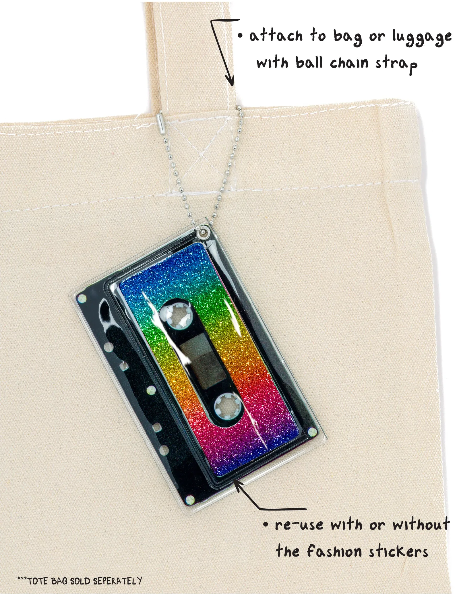 Retro Cassette Tape | Deco Sticker Tag | DAZZLER Rainbow Glitter