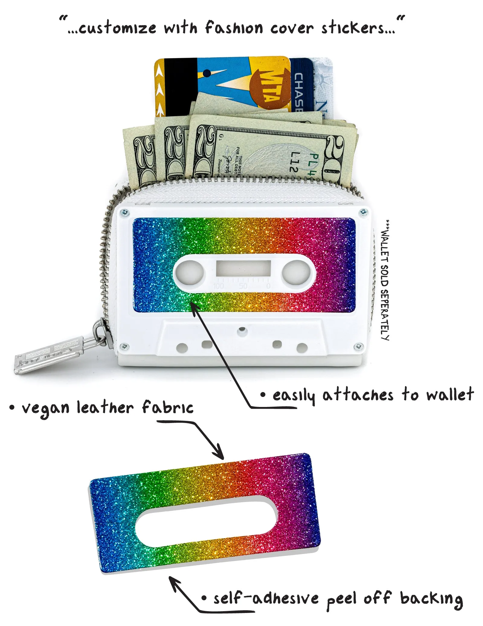 Retro Cassette Tape | Deco Sticker Tag | DAZZLER Rainbow Glitter