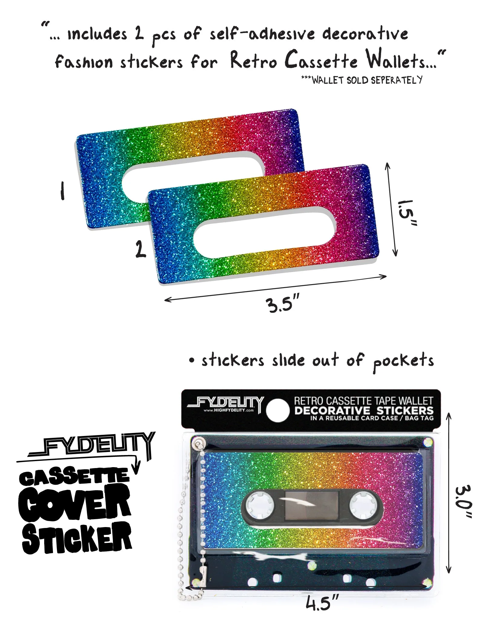 Retro Cassette Tape | Deco Sticker Tag | DAZZLER Rainbow Glitter