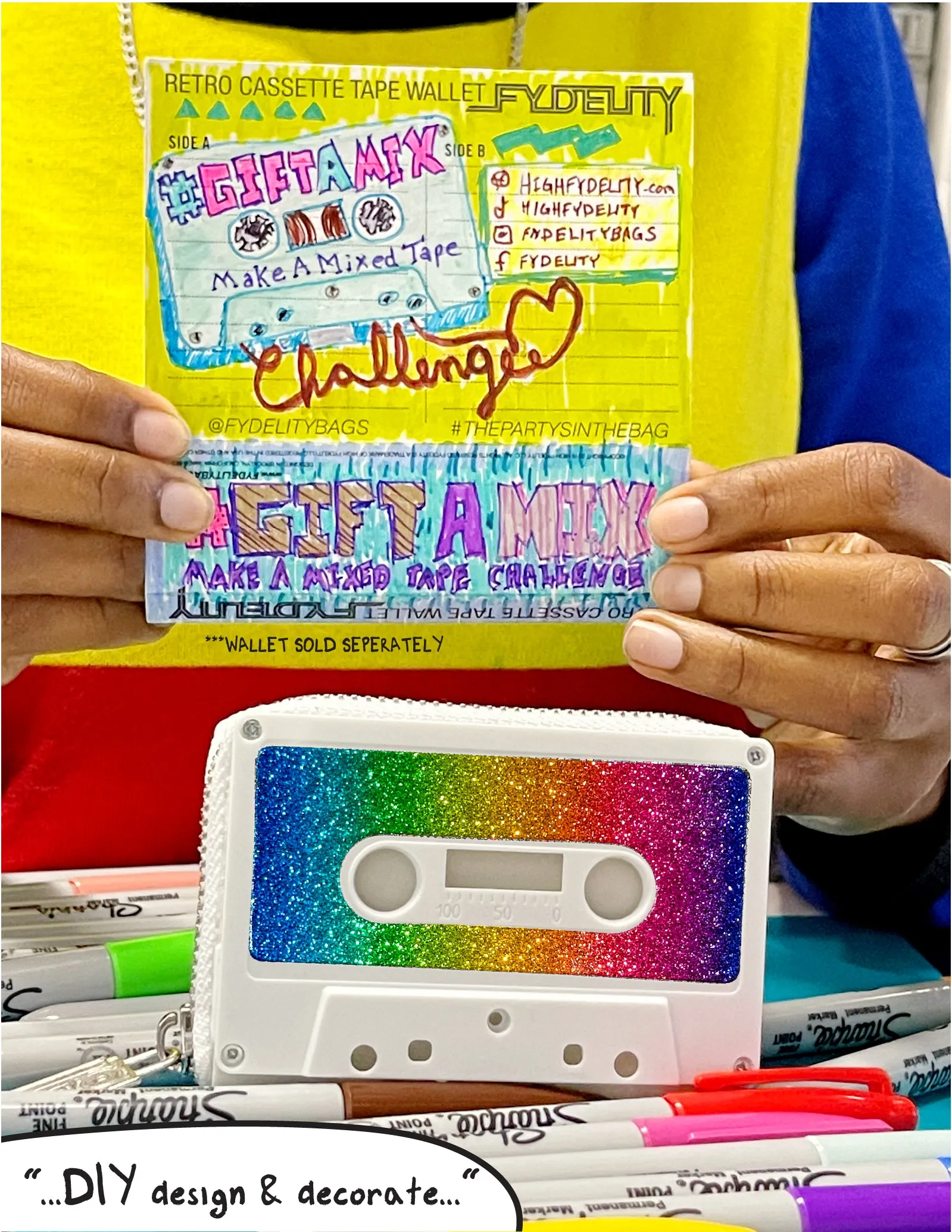 Retro Cassette Tape | Deco Sticker Tag | DAZZLER Rainbow Glitter