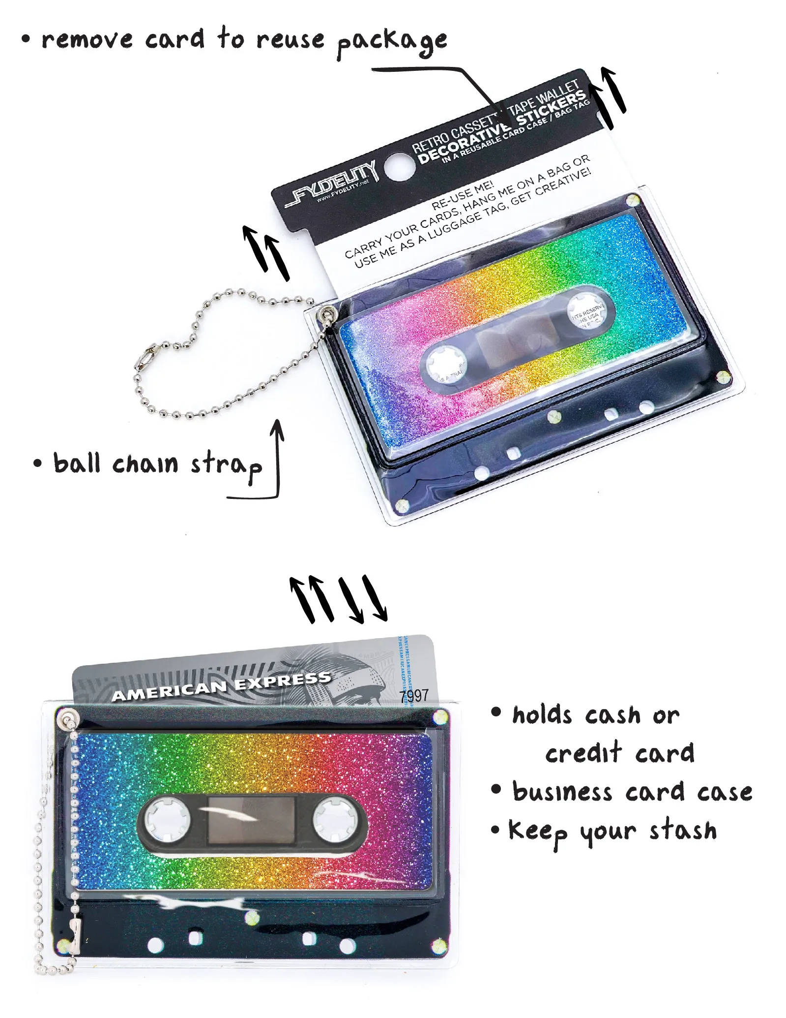 Retro Cassette Tape | Deco Sticker Tag | DAZZLER Rainbow Glitter