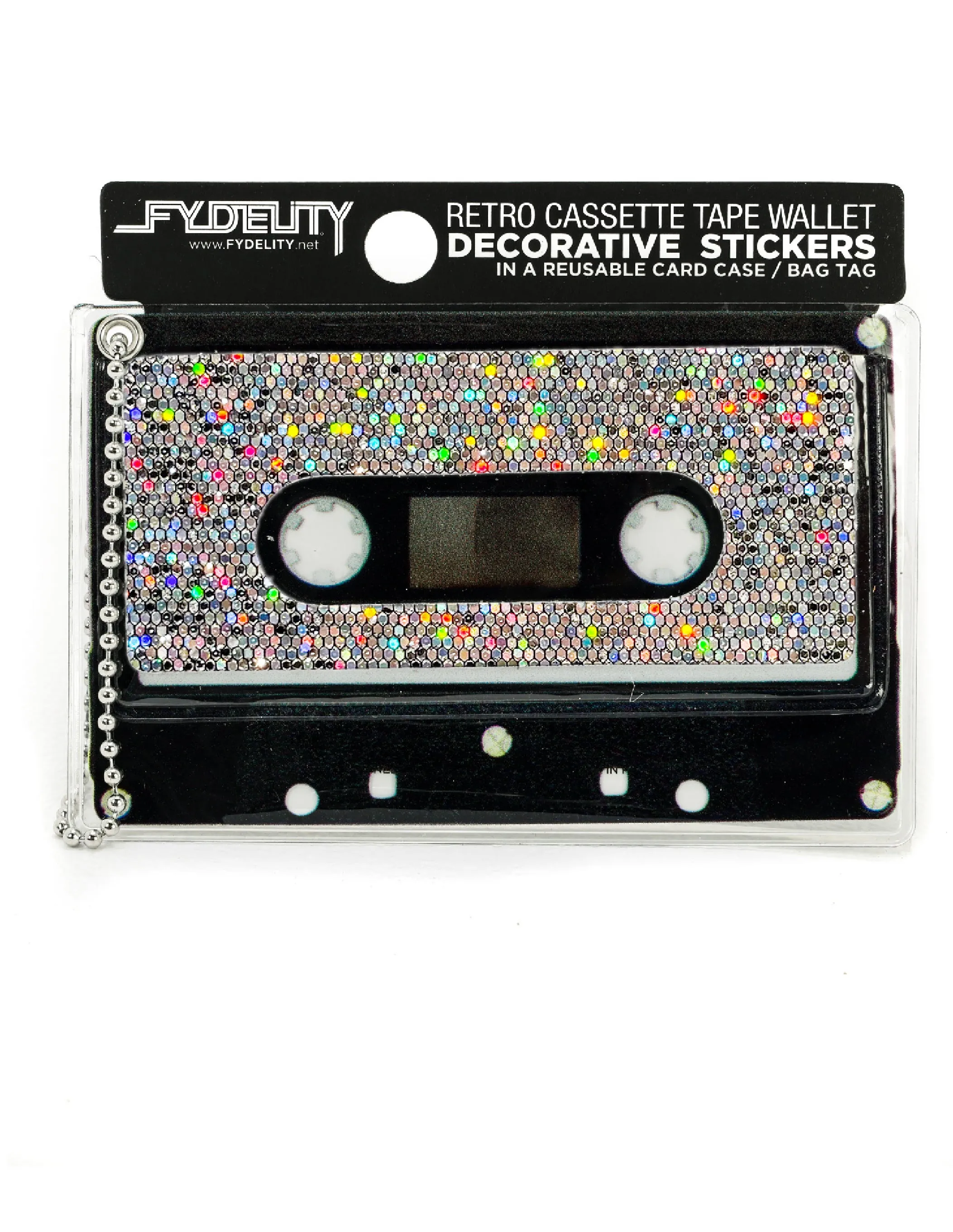 Retro Cassette Tape | Deco Sticker Tag | GLAM Rainbow Silver Glitter