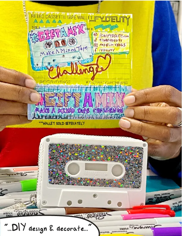 Retro Cassette Tape | Deco Sticker Tag | GLAM Rainbow Silver Glitter