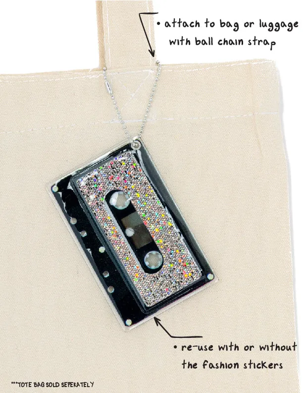 Retro Cassette Tape | Deco Sticker Tag | GLAM Rainbow Silver Glitter