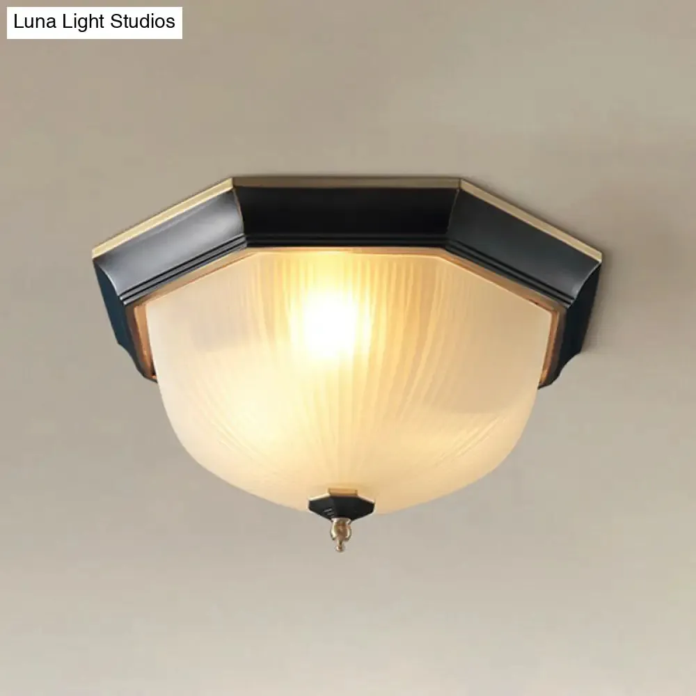Retro White Ribbed Glass Flush Mount Ceiling Light for Hallway