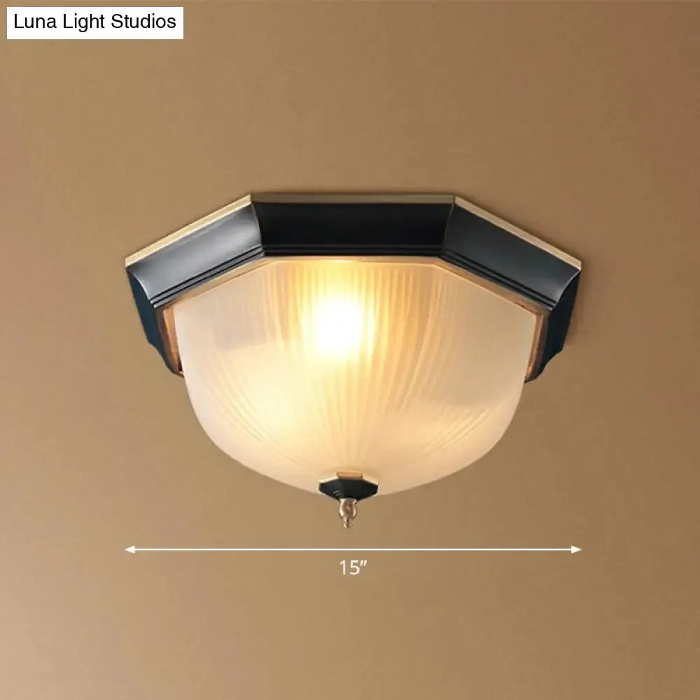 Retro White Ribbed Glass Flush Mount Ceiling Light for Hallway