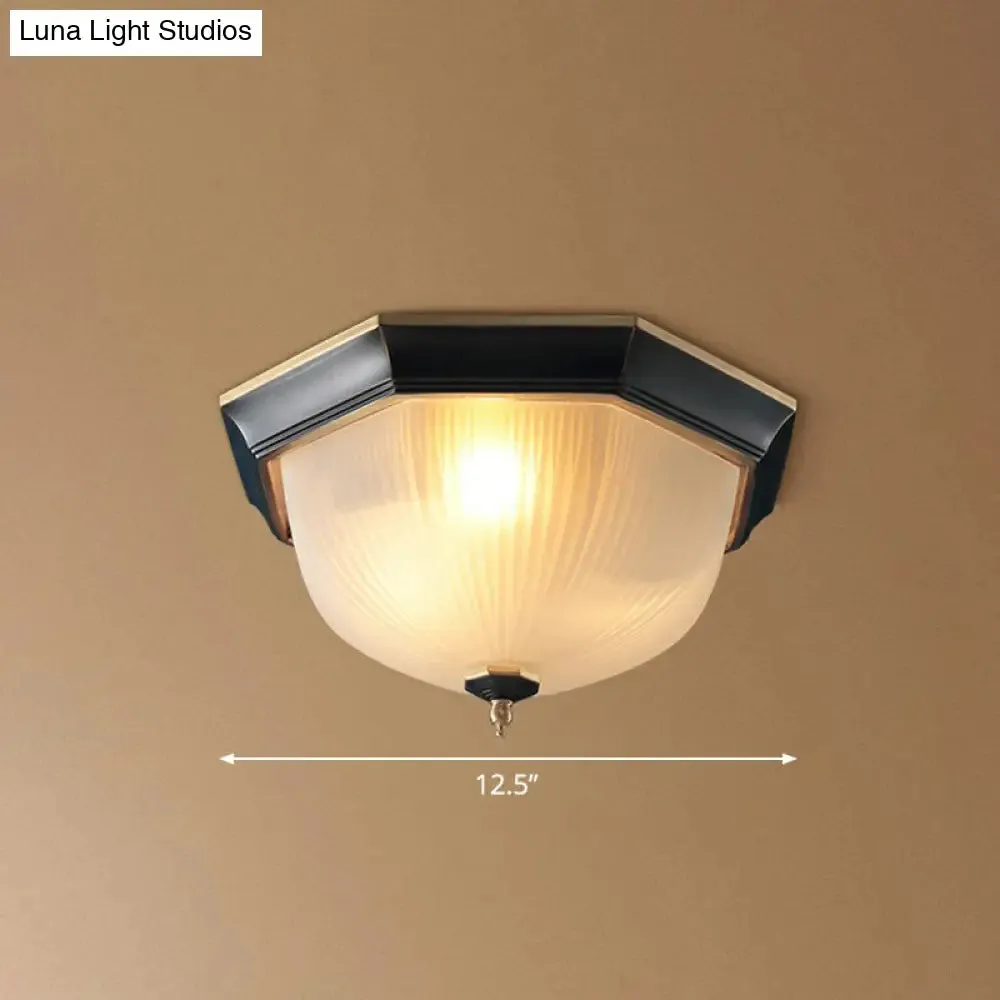 Retro White Ribbed Glass Flush Mount Ceiling Light for Hallway
