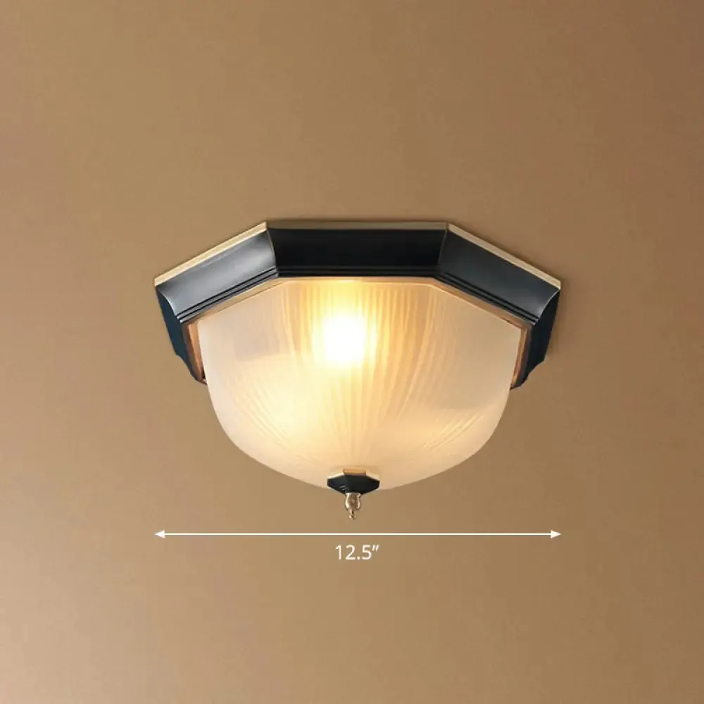 Retro White Ribbed Glass Flush Mount Ceiling Light for Hallway